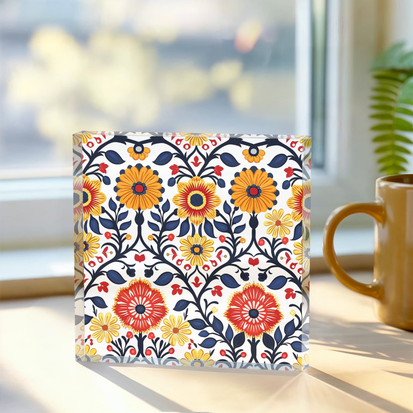 Mexican Floral Fiesta Pattern 043 - 6" x 6" Acrylic Block