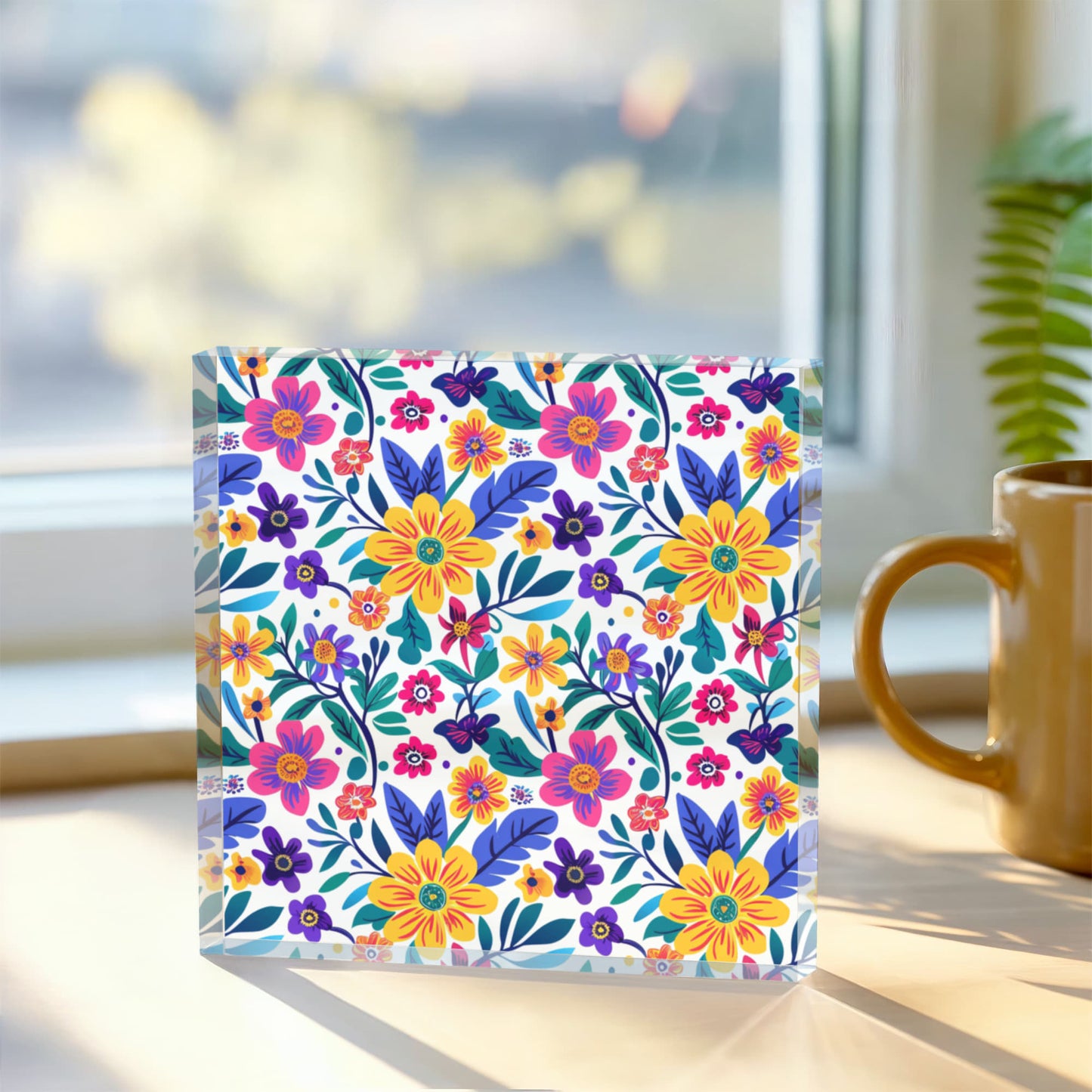 Mexican Floral Fiesta Pattern 064 - 6" x 6" Acrylic Block