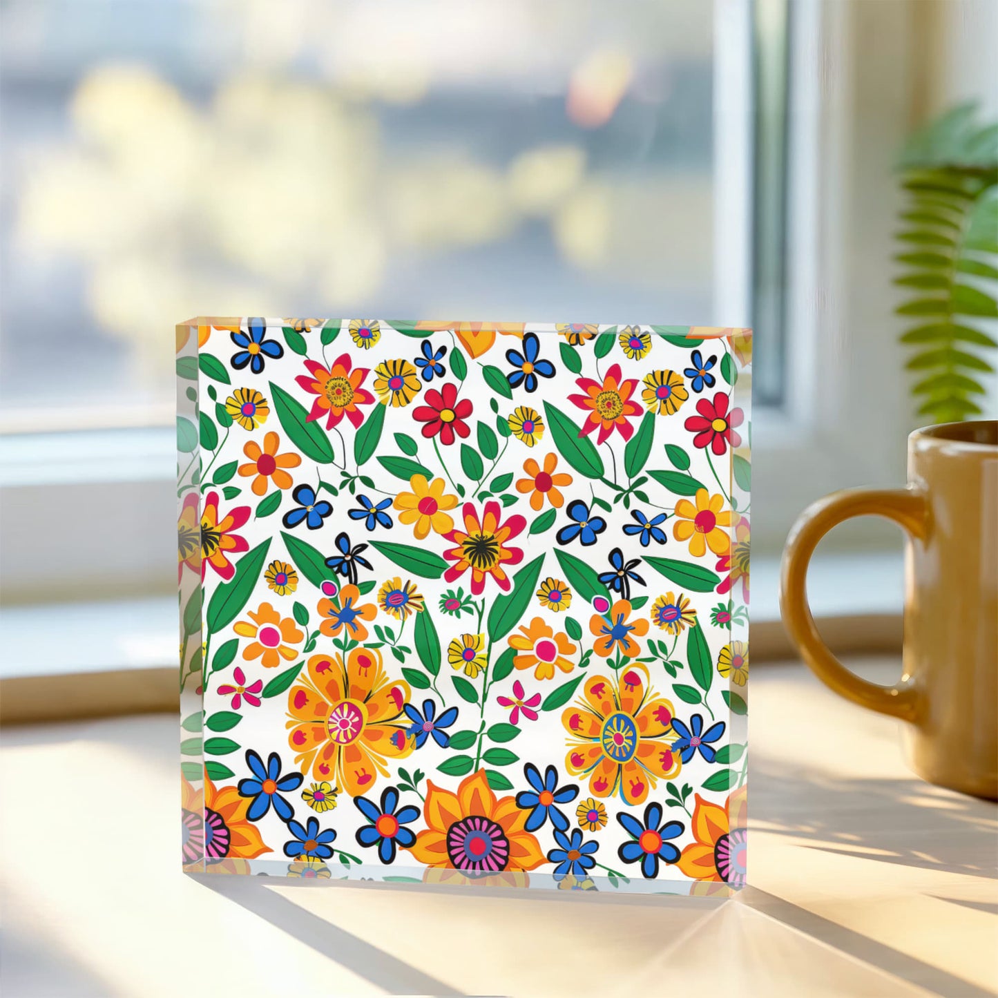 Mexican Floral Fiesta Pattern 007 - 6" x 6" Acrylic Block