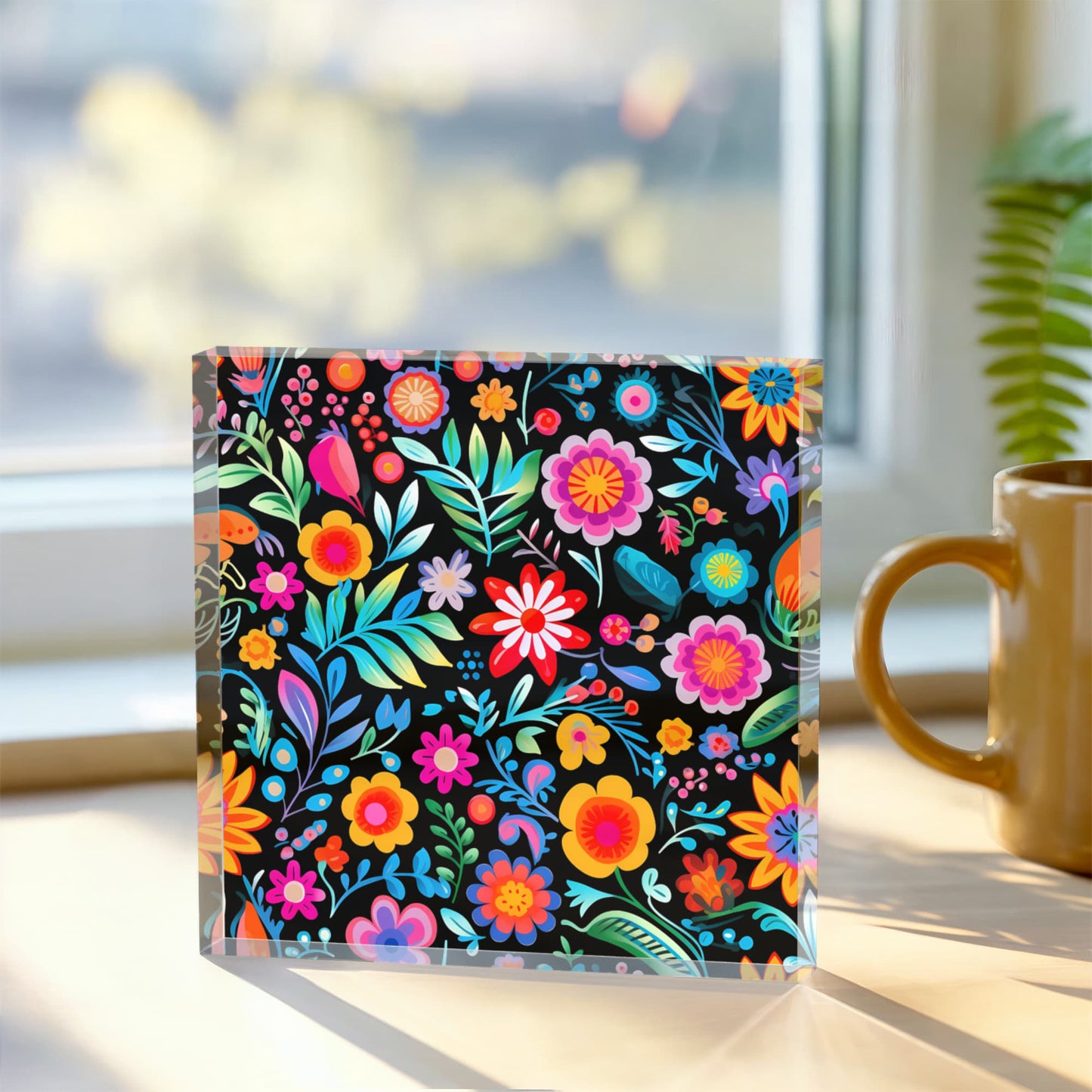 Mexican Floral Fiesta Pattern 060 - 6" x 6" Acrylic Block