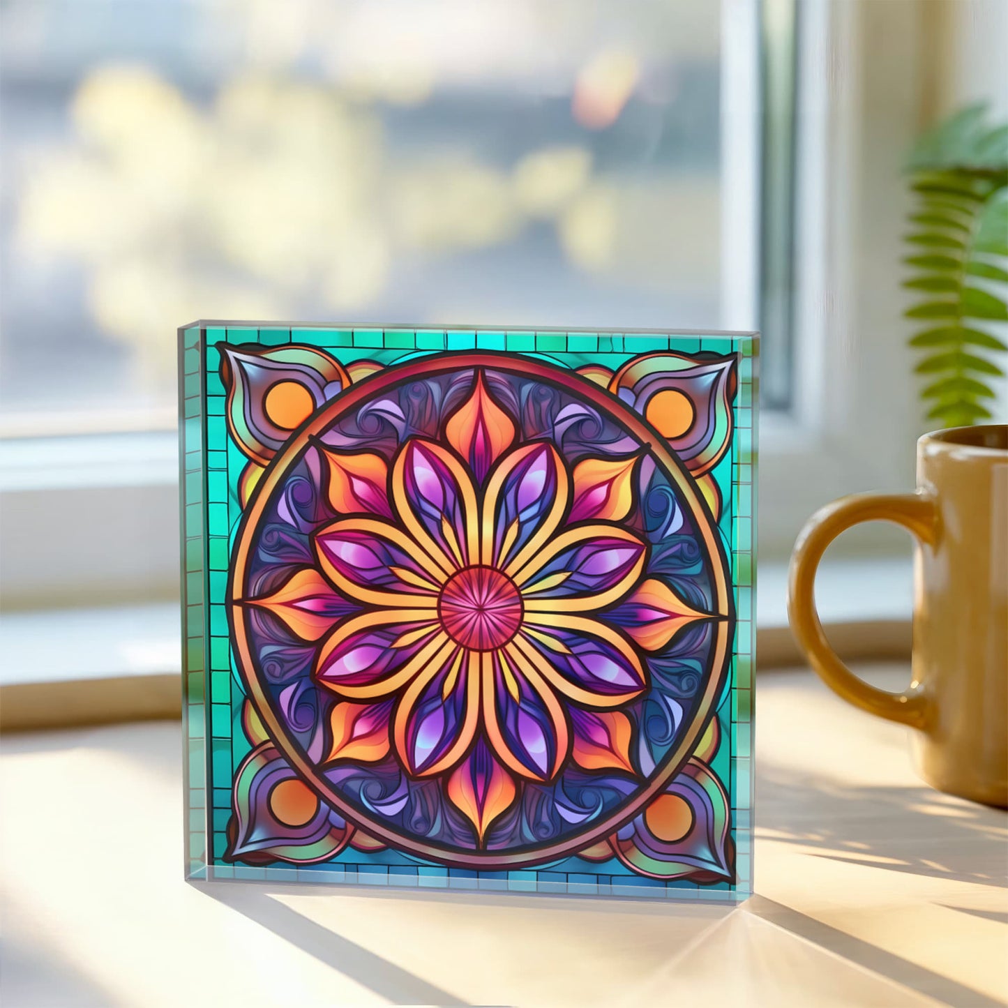 Mandala Stained Glass Style Design 005 - 6" x 6" Acrylic Block