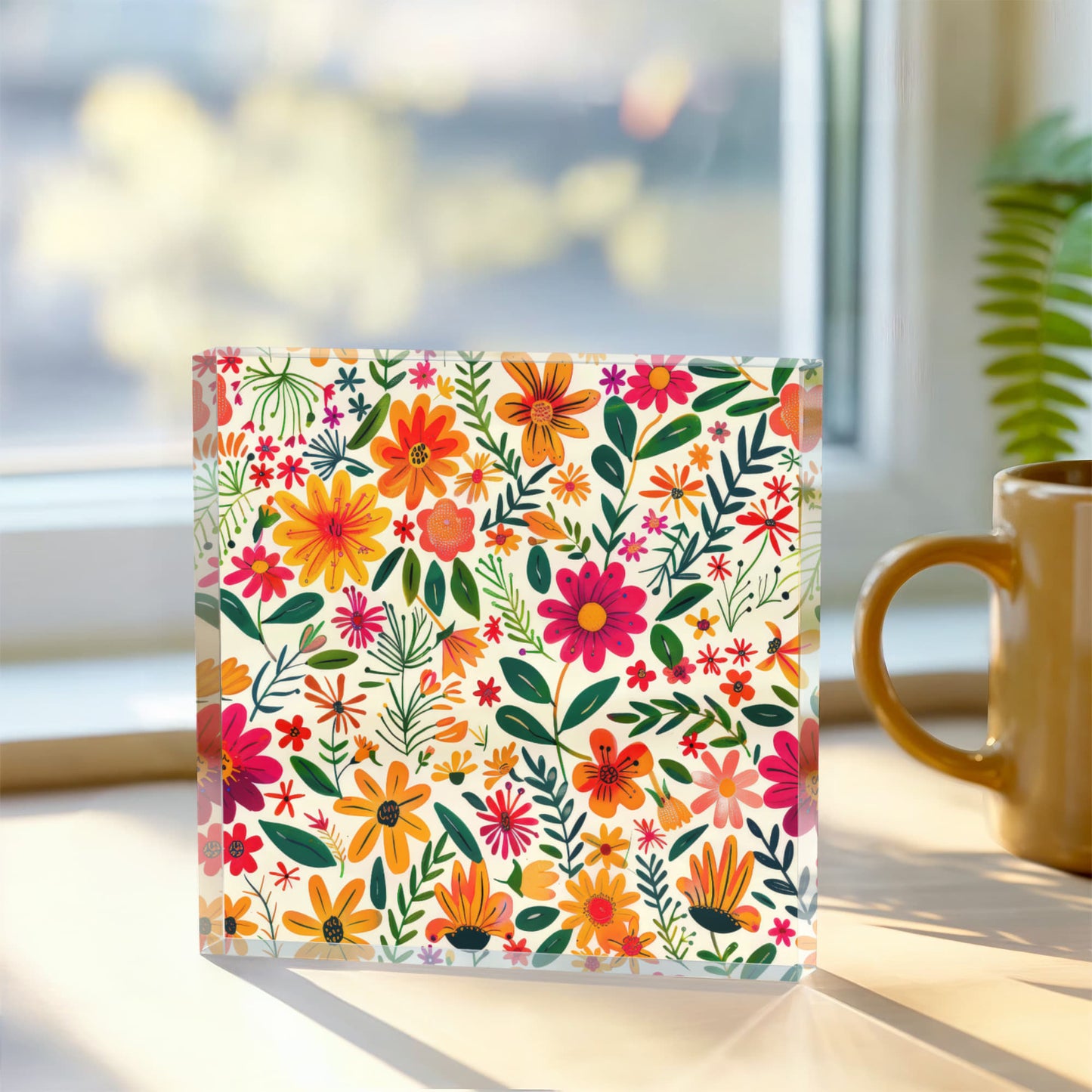 Mexican Floral Fiesta Pattern 004 - 6" x 6" Acrylic Block