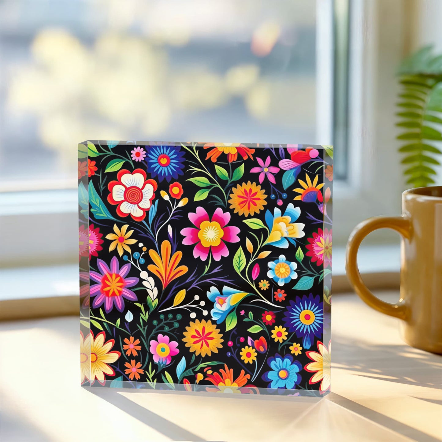 Mexican Floral Fiesta Pattern 028 - 6" x 6" Acrylic Block