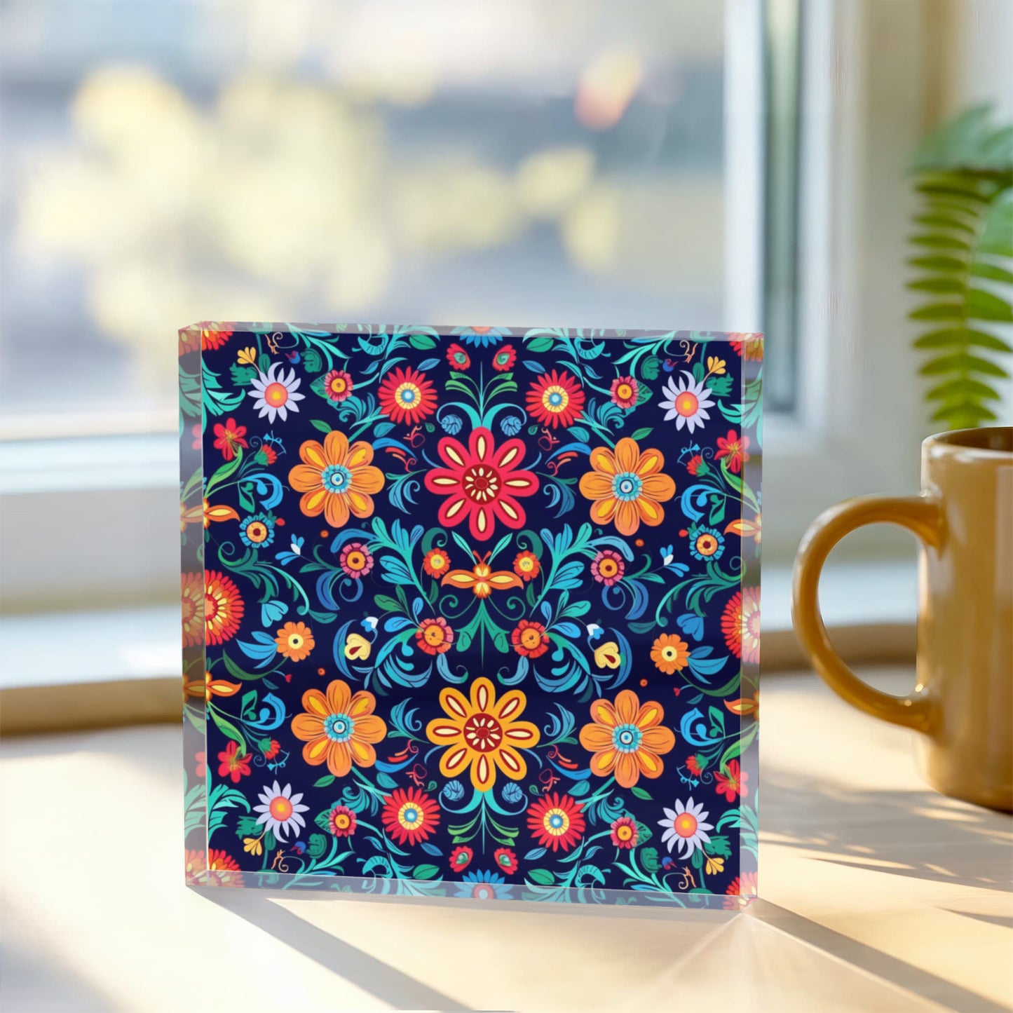 Mexican Floral Fiesta Pattern 071 - 6" x 6" Acrylic Block