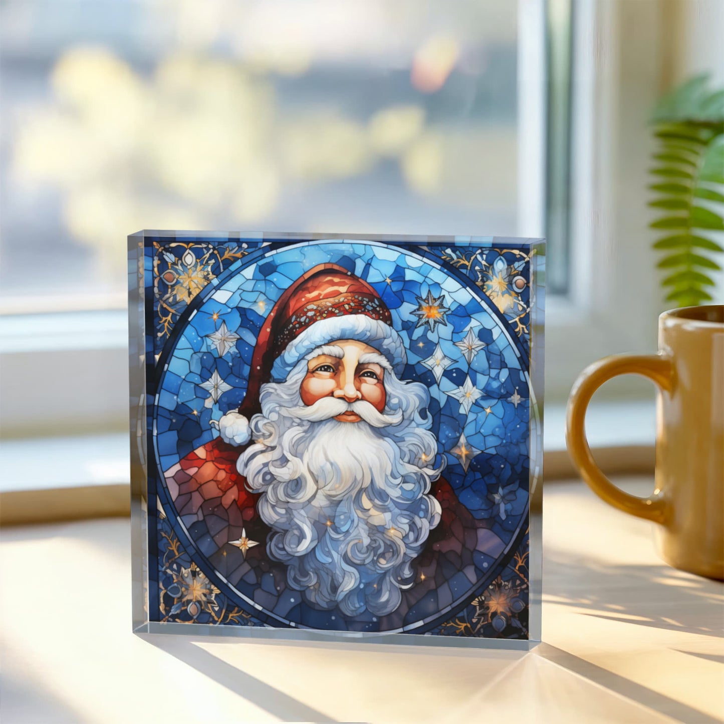 Christmas Stained Glass Style Design 019 - 6" x 6" Acrylic Block