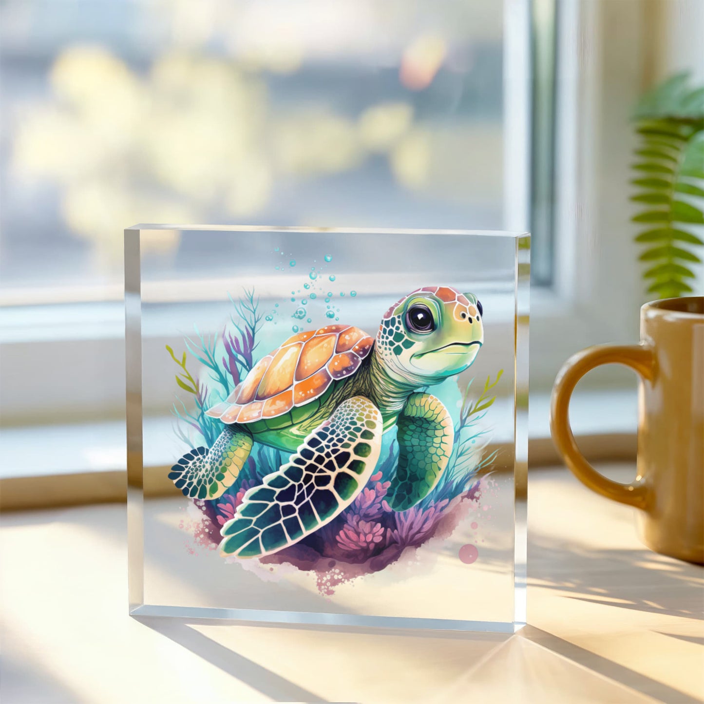 Cute Sea Turtle 007 - 6" x 6" Acrylic Block