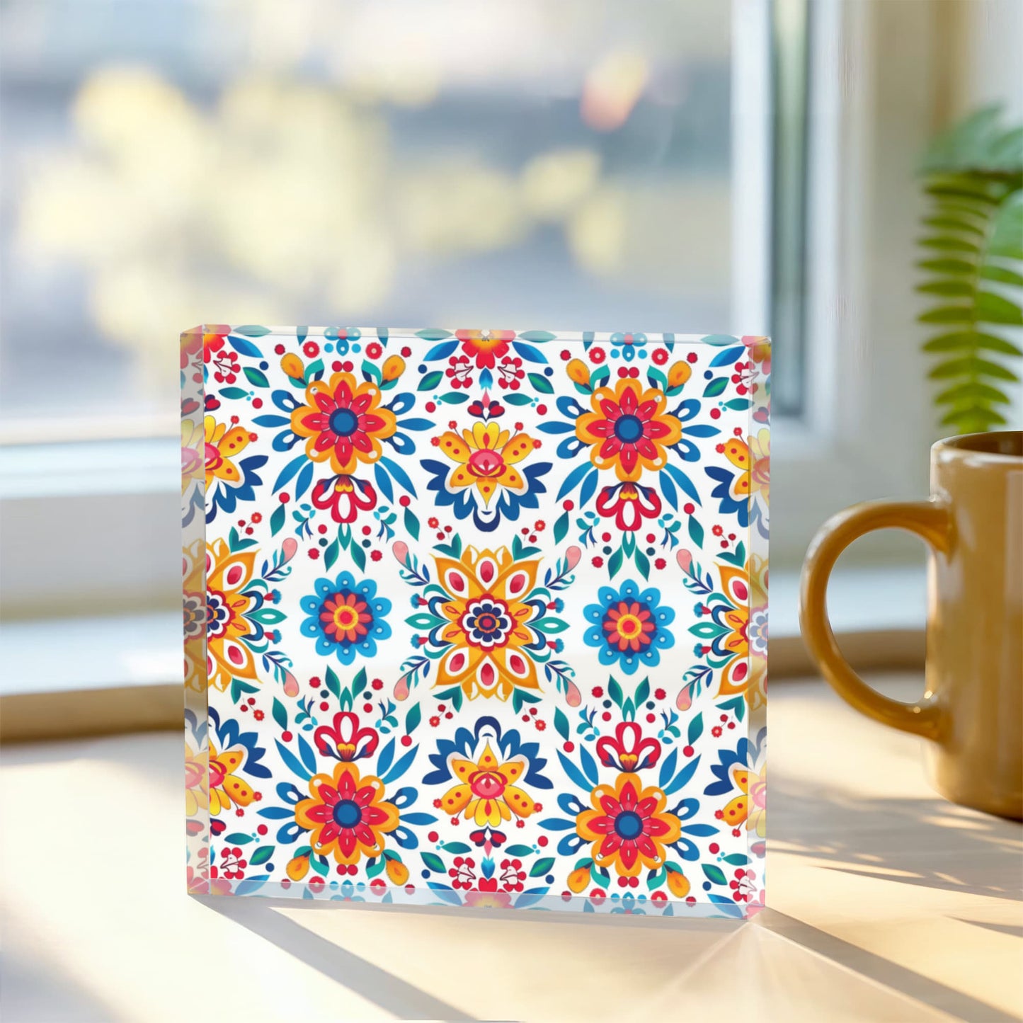 Mexican Floral Fiesta Pattern 070 - 6" x 6" Acrylic Block