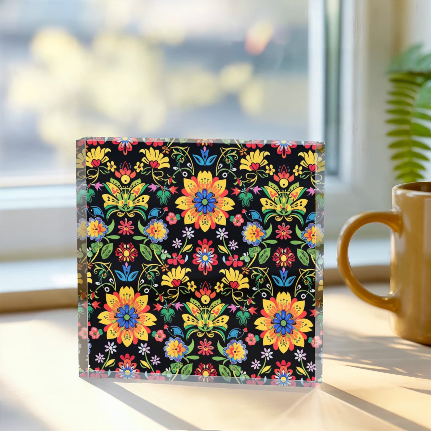 Mexican Floral Fiesta Pattern 066 - 6" x 6" Acrylic Block