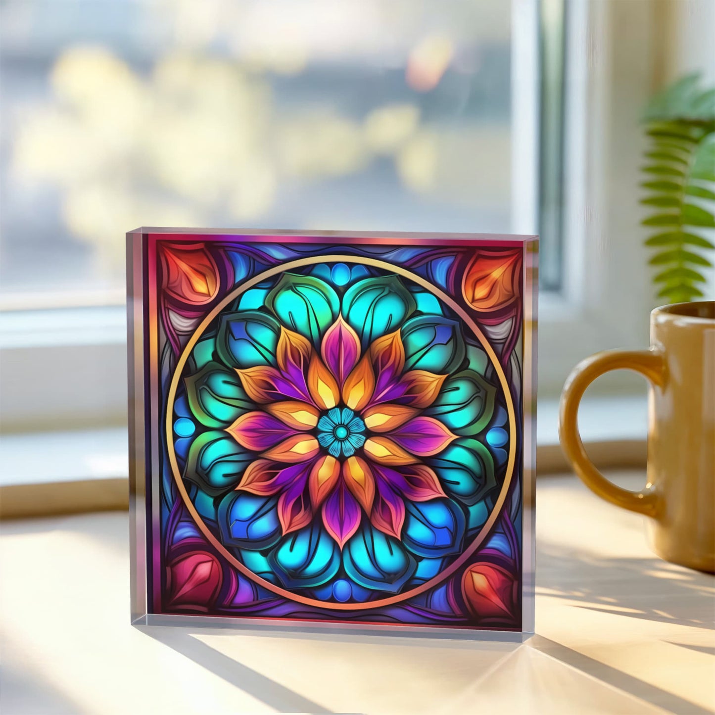 Mandala Stained Glass Style Design 008 - 6" x 6" Acrylic Block