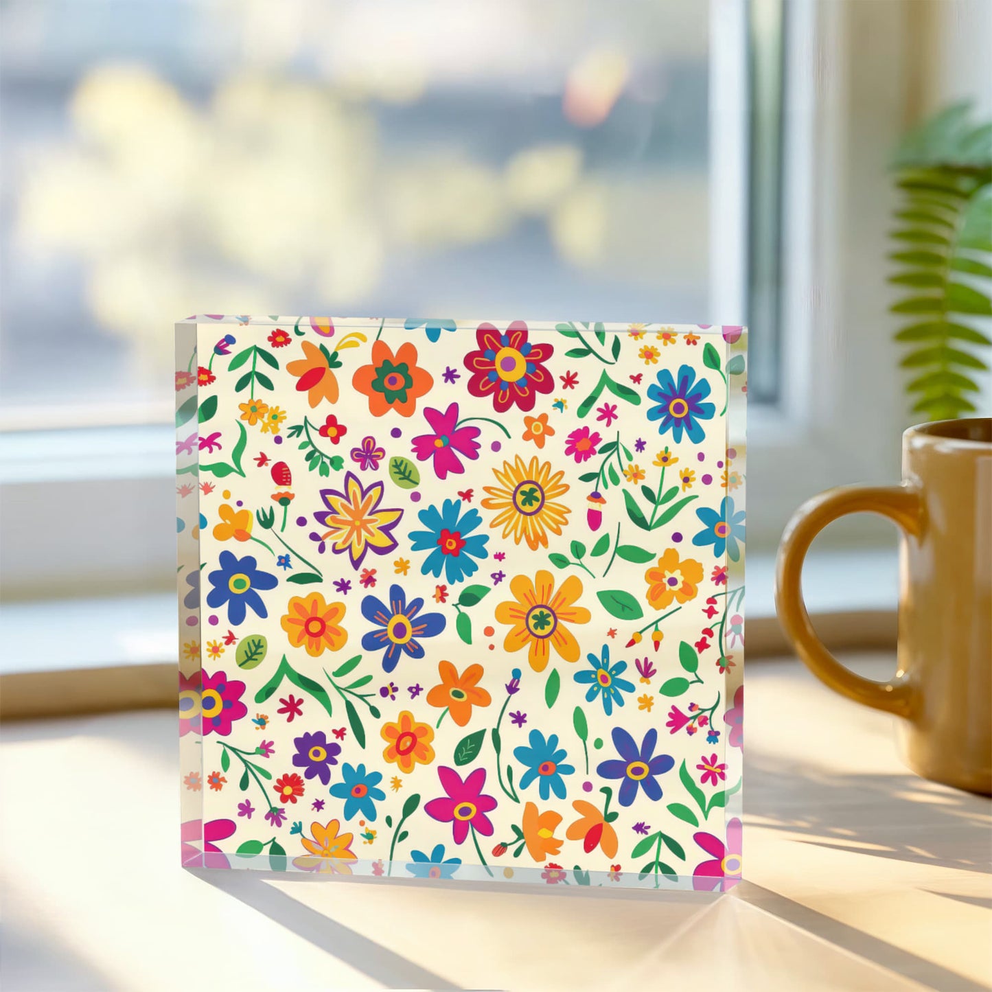 Mexican Floral Fiesta Pattern 005 - 6" x 6" Acrylic Block