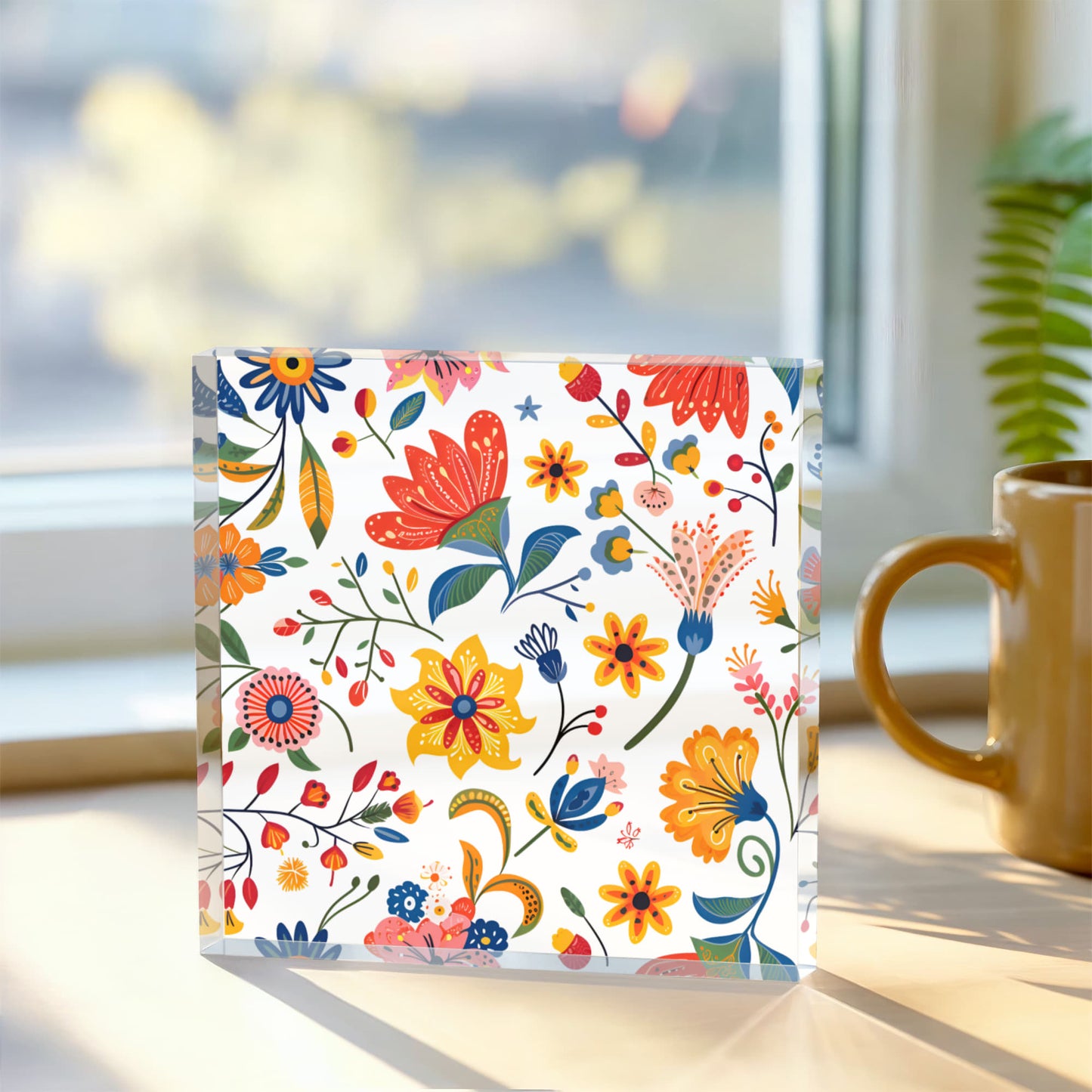 Mexican Floral Fiesta Pattern 019 - 6" x 6" Acrylic Block