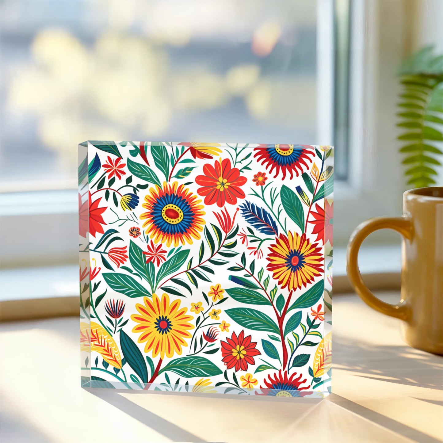 Mexican Floral Fiesta Pattern 023 - 6" x 6" Acrylic Block