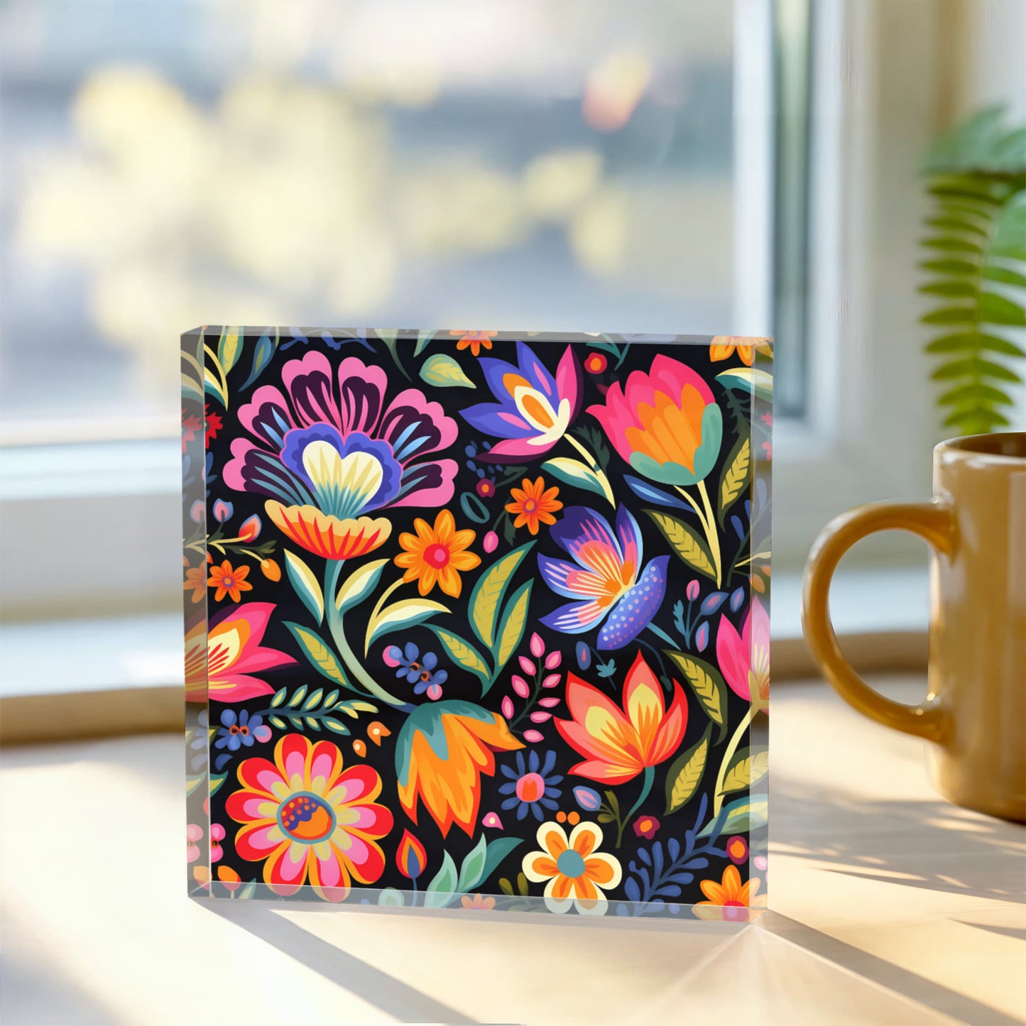 Mexican Floral Fiesta Pattern 052 - 6" x 6" Acrylic Block
