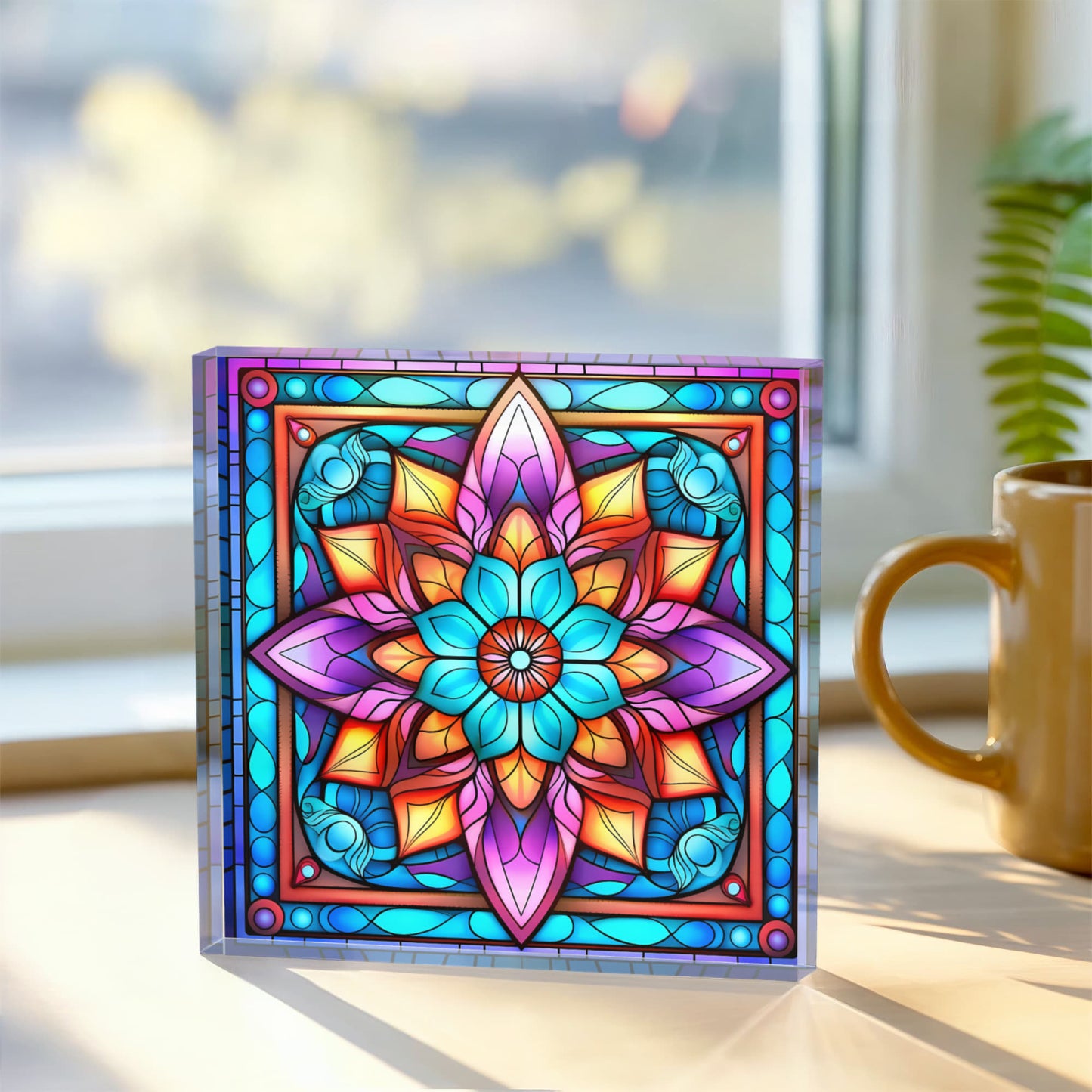 Mandala Stained Glass Style Design 006 - 6" x 6" Acrylic Block