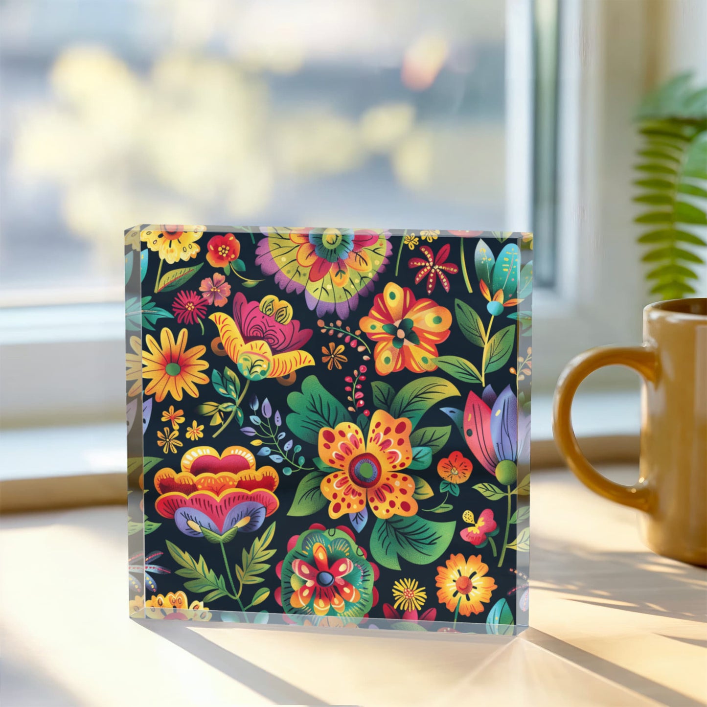 Mexican Floral Fiesta Pattern 068 - 6" x 6" Acrylic Block