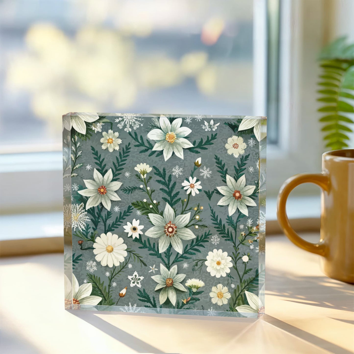Folk Floral Pattern, Alpine Inspired 06 - 6" x 6" Acrylic Block