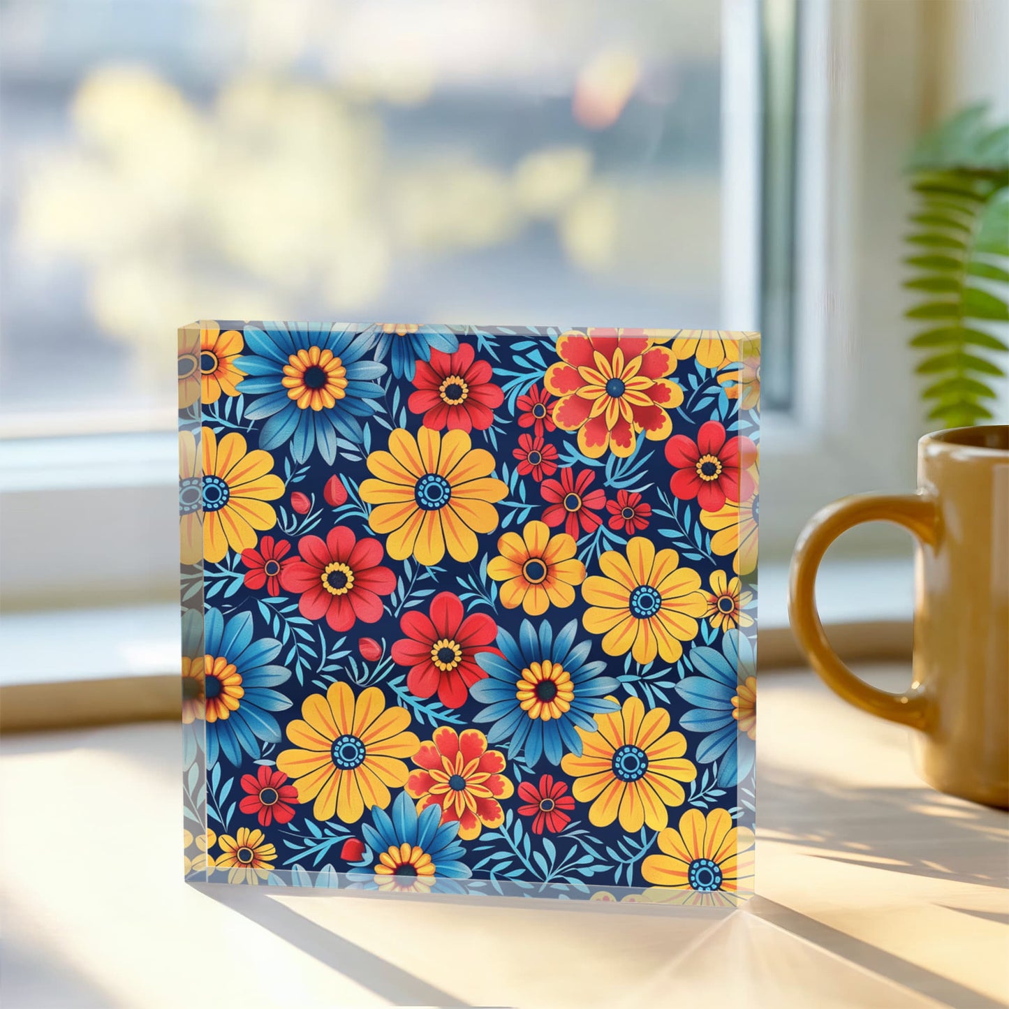 Mexican Floral Fiesta Pattern 045 - 6" x 6" Acrylic Block