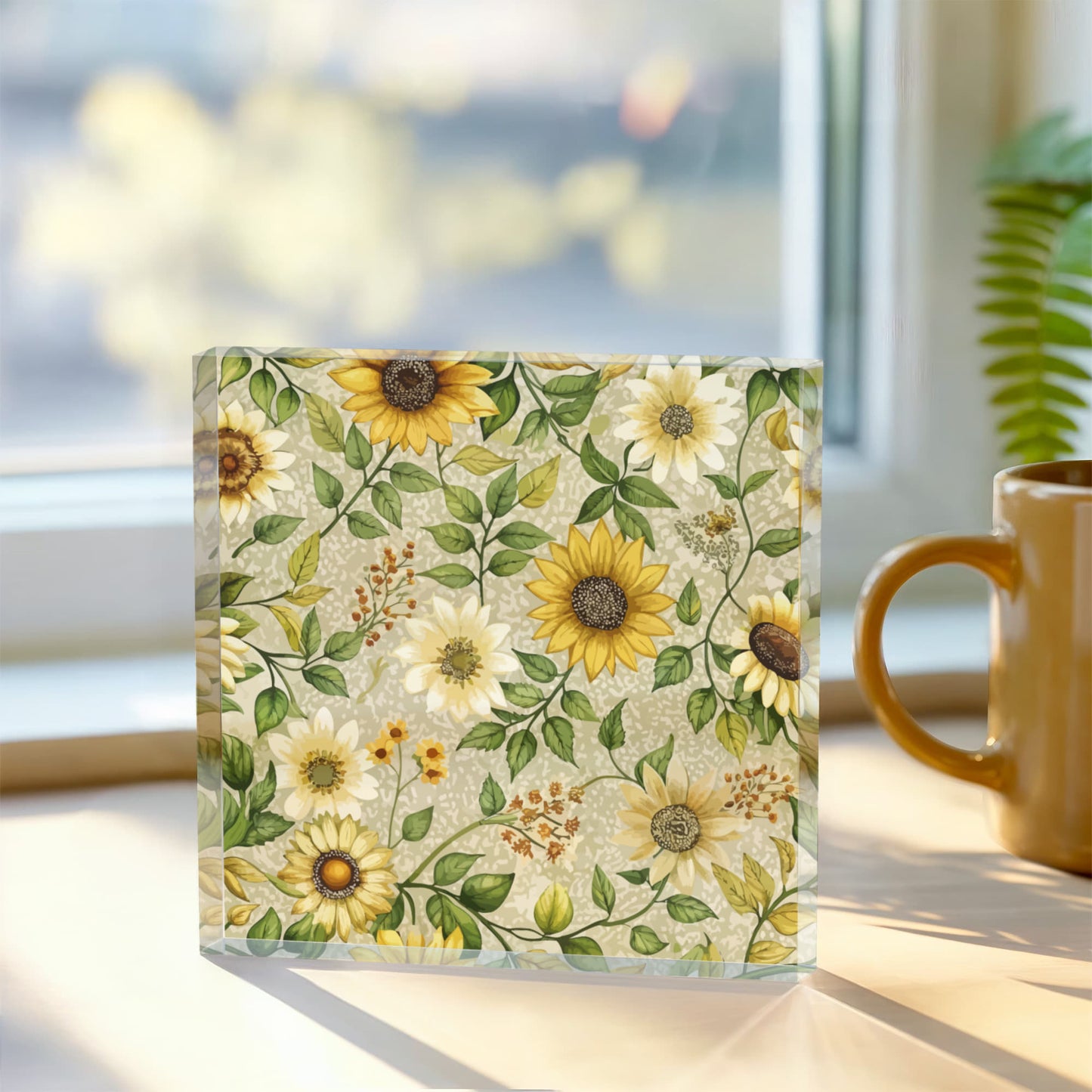 Folk Floral Pattern, Appalachian Inspired 02 - 6" x 6" Acrylic Block