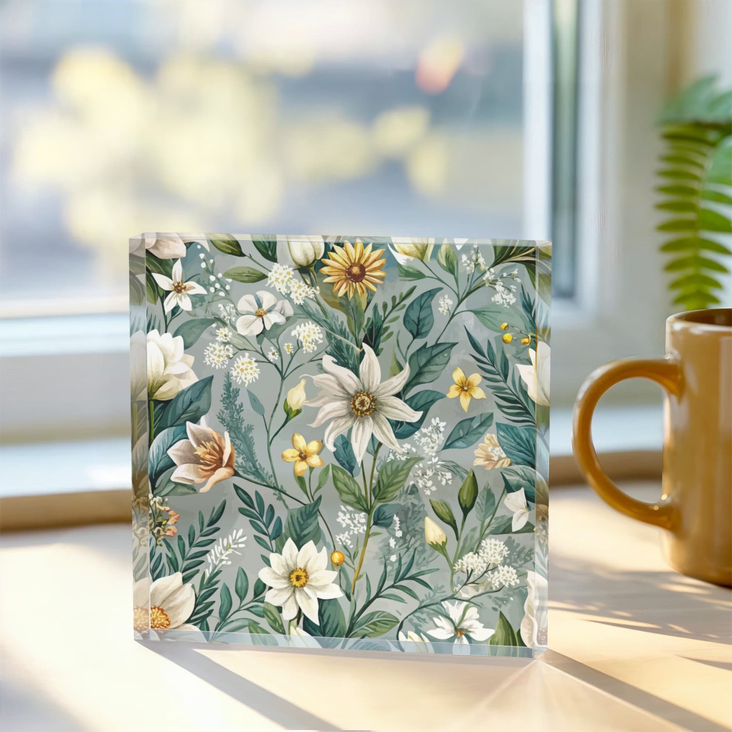 Folk Floral Pattern, Alpine Inspired 03 - 6" x 6" Acrylic Block