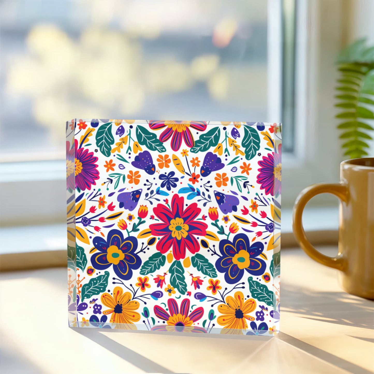 Mexican Floral Fiesta Pattern 067 - 6" x 6" Acrylic Block
