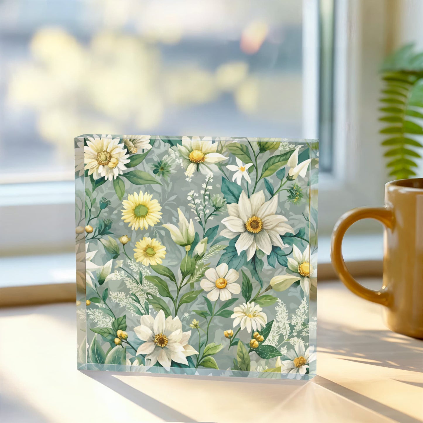 Folk Floral Pattern, Alpine Inspired 04 - 6" x 6" Acrylic Block
