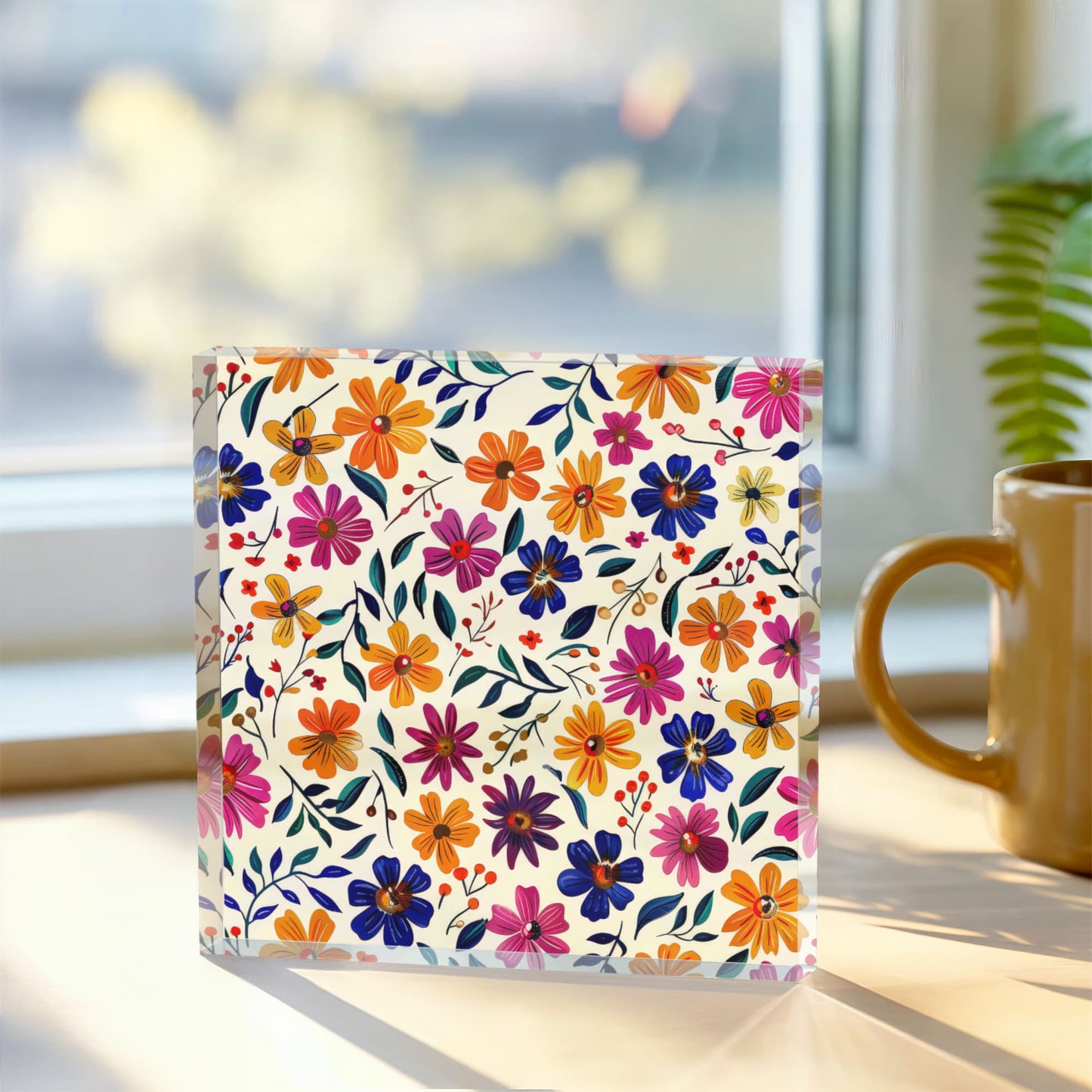 Mexican Floral Fiesta Pattern 008 - 6" x 6" Acrylic Block