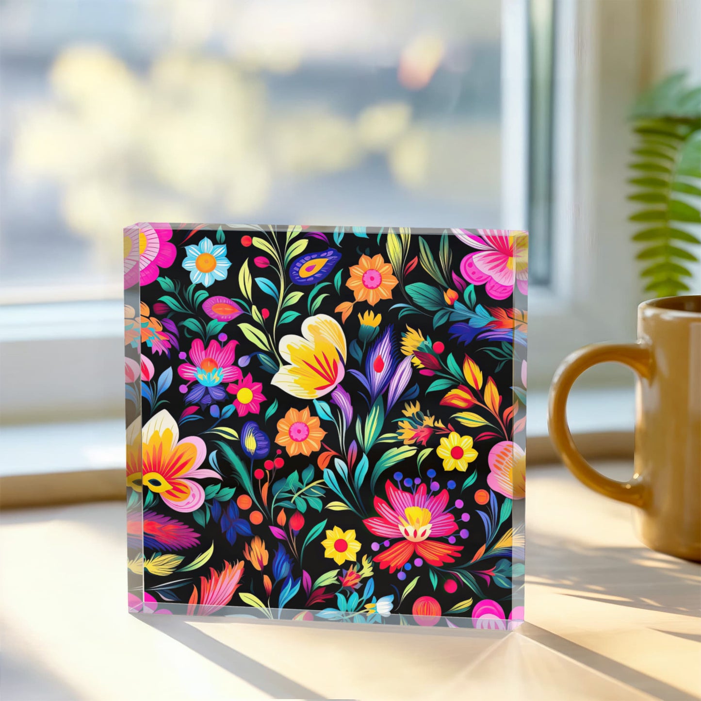 Mexican Floral Fiesta Pattern 031 - 6" x 6" Acrylic Block