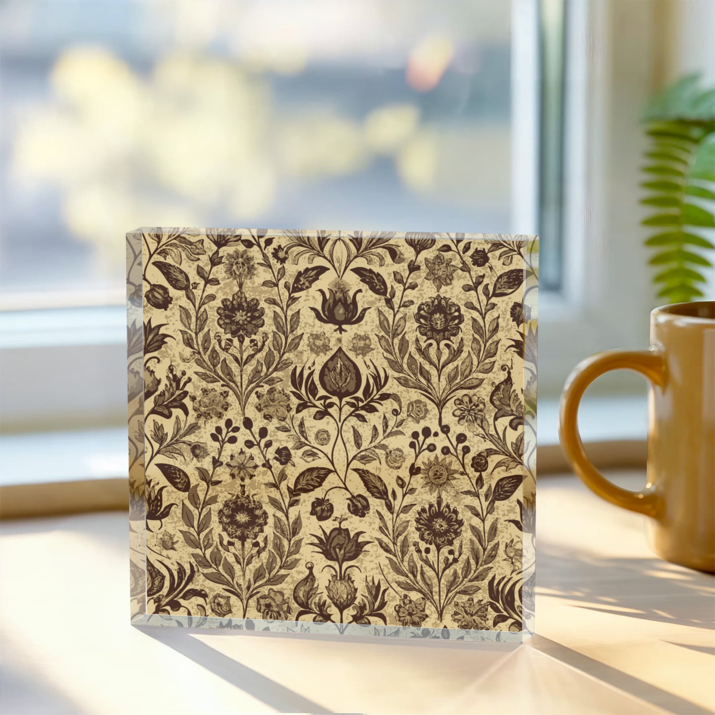 Folk Floral Pattern, Afghan Inspired 02 - 6" x 6" Acrylic Block