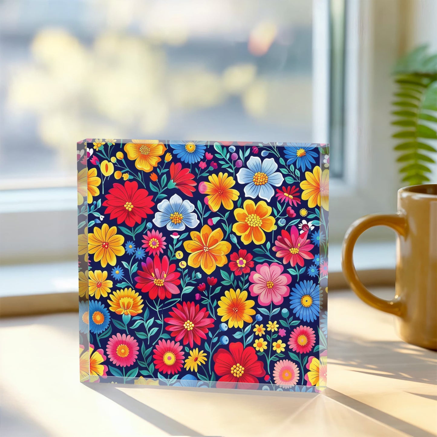 Mexican Floral Fiesta Pattern 048 - 6" x 6" Acrylic Block