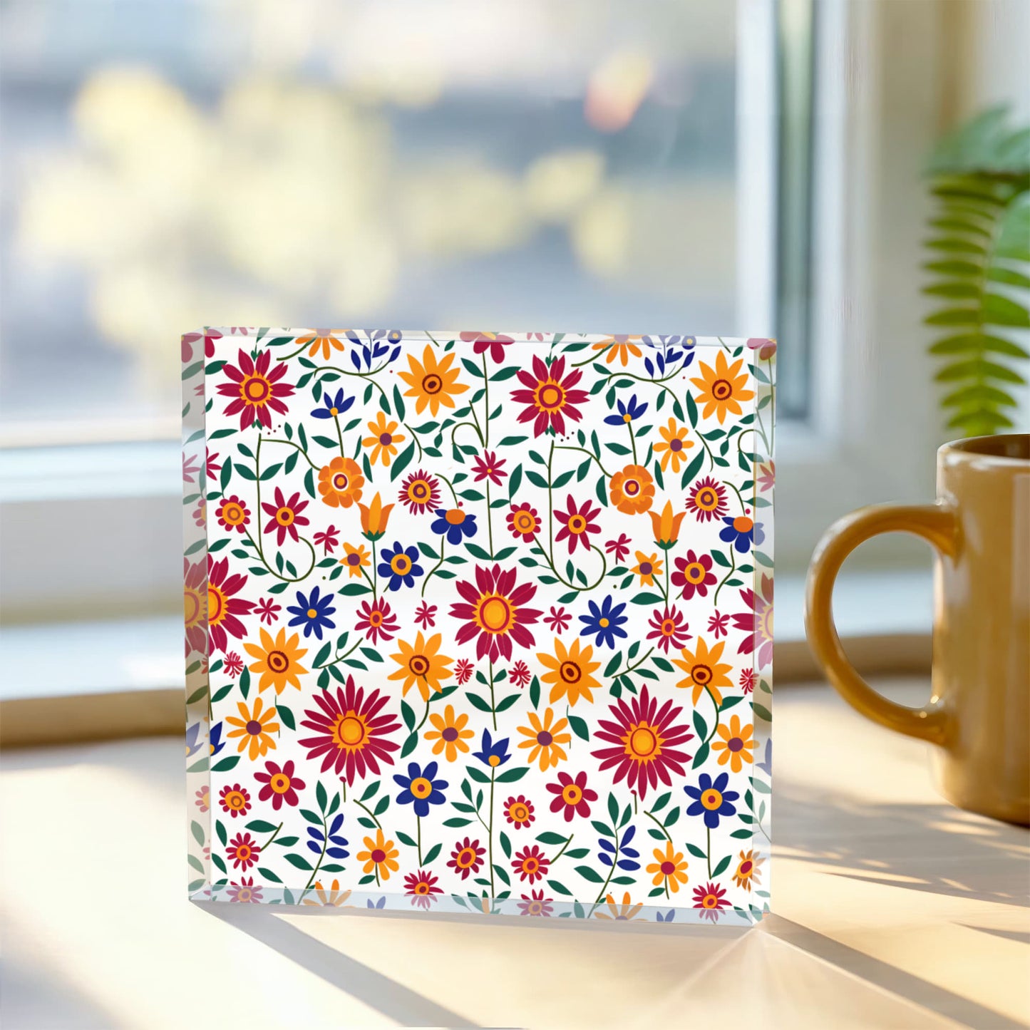 Mexican Floral Fiesta Pattern 017 - 6" x 6" Acrylic Block