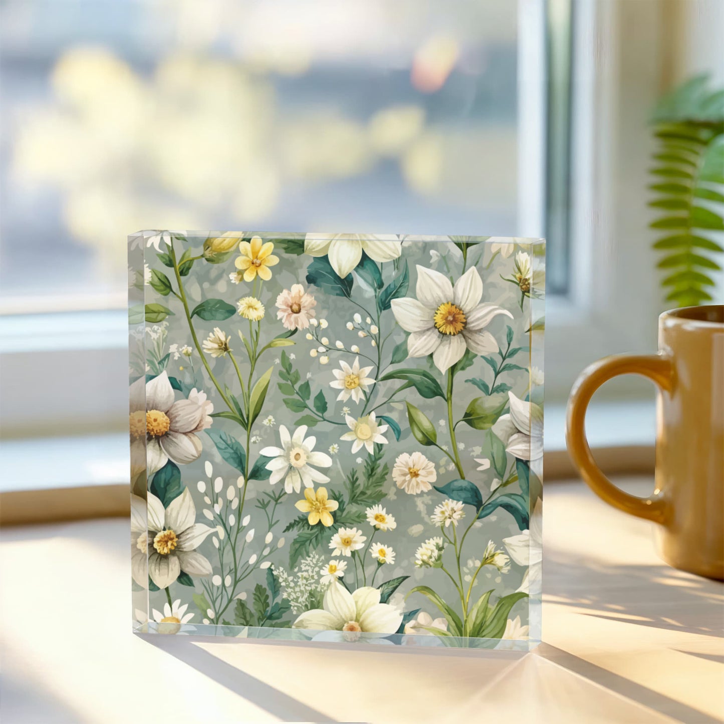 Folk Floral Pattern, Alpine Inspired 02 - 6" x 6" Acrylic Block