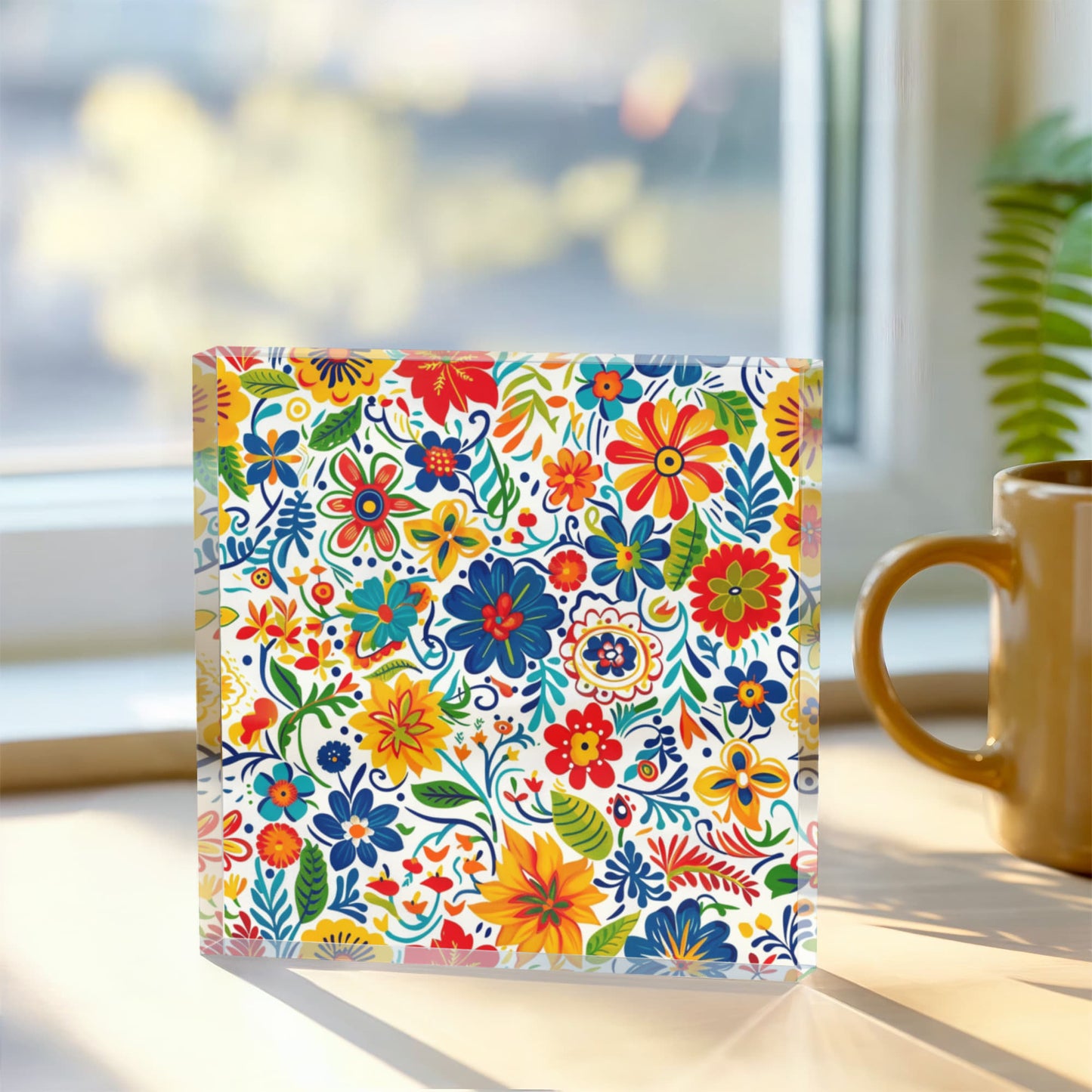 Mexican Floral Fiesta Pattern 072 - 6" x 6" Acrylic Block