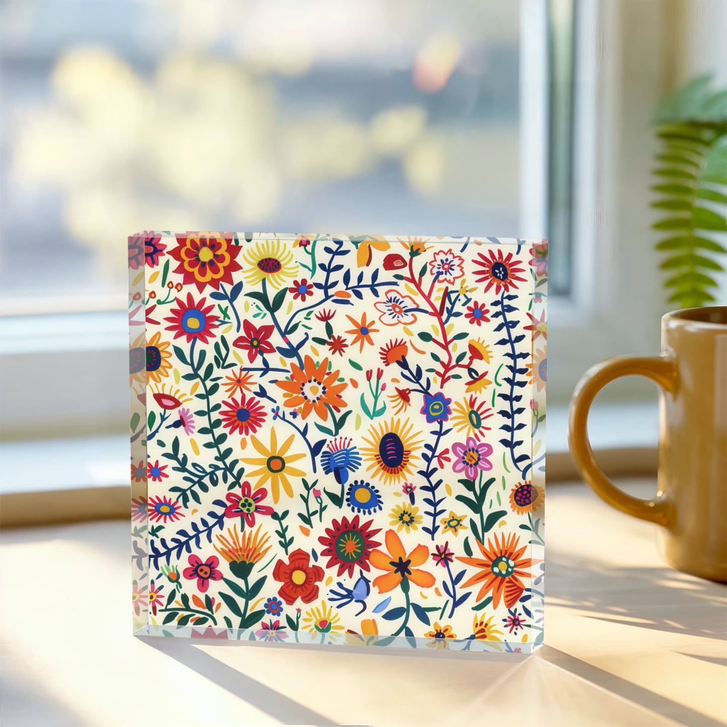 Mexican Floral Fiesta Pattern 011 - 6" x 6" Acrylic Block