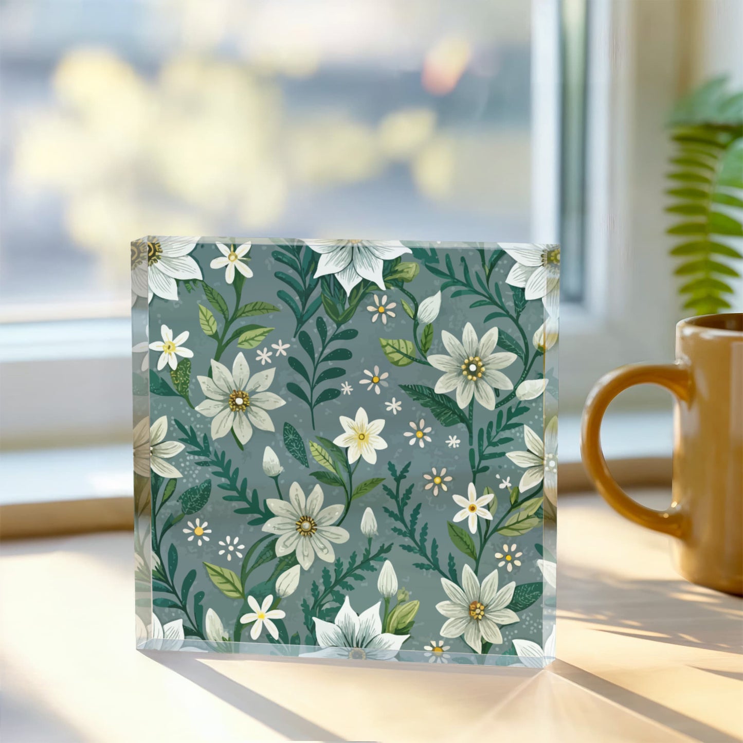 Folk Floral Pattern, Alpine Inspired 05 - 6" x 6" Acrylic Block