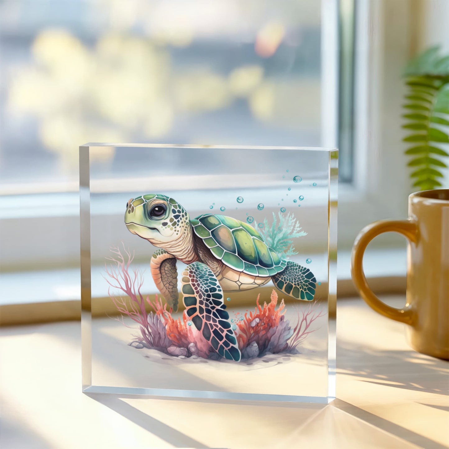 Cute Sea Turtle 013 - 6" x 6" Acrylic Block