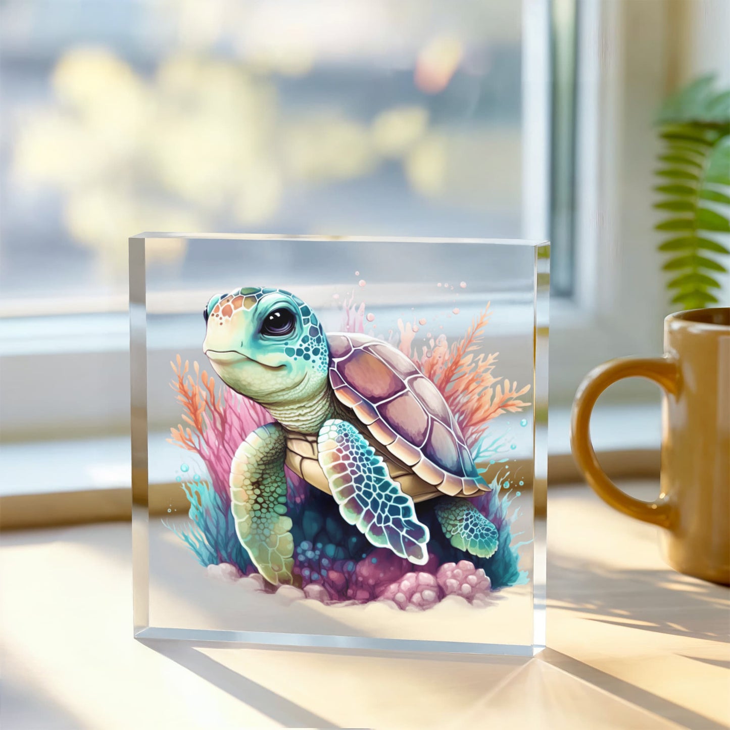 Cute Sea Turtle 012 - 6" x 6" Acrylic Block