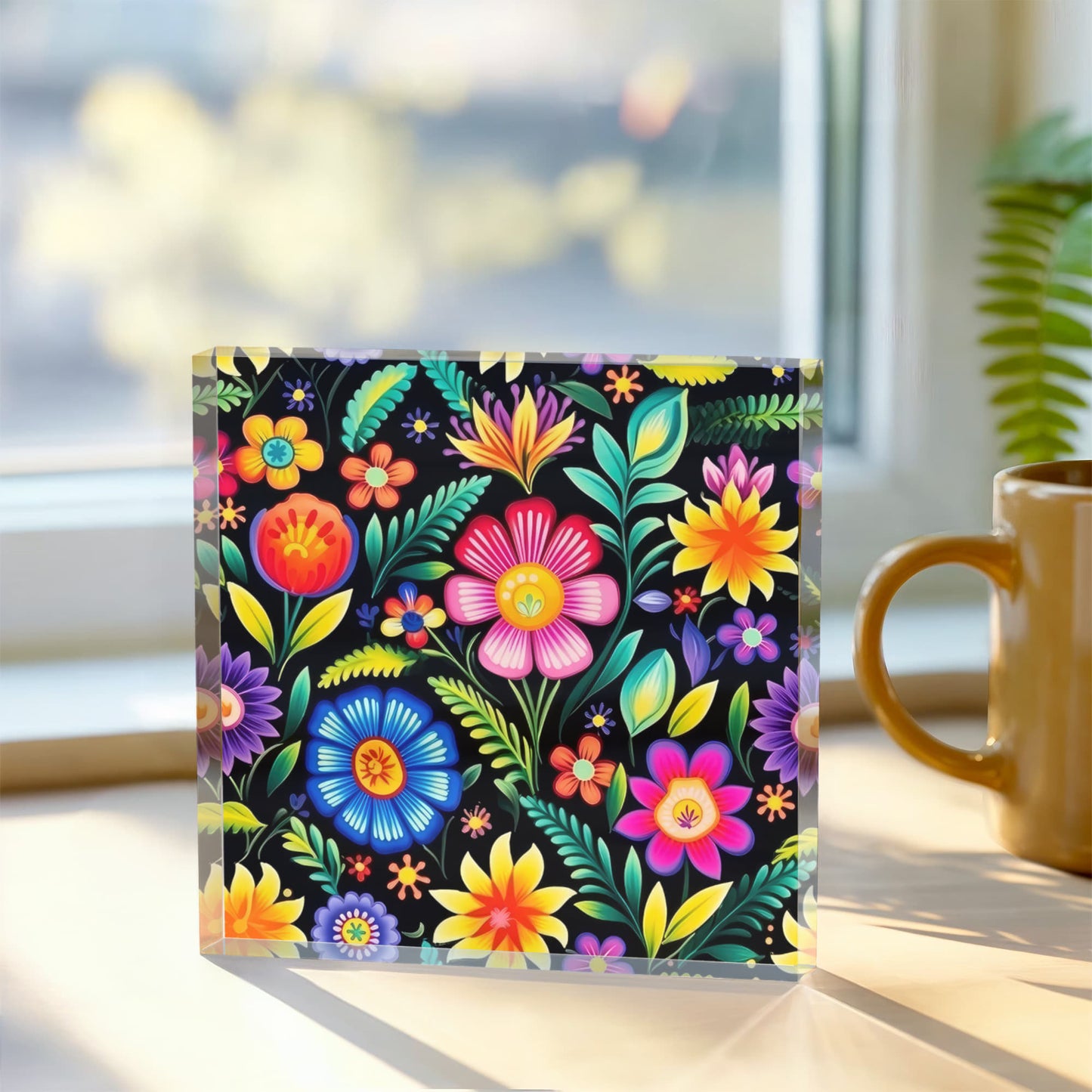 Mexican Floral Fiesta Pattern 029 - 6" x 6" Acrylic Block