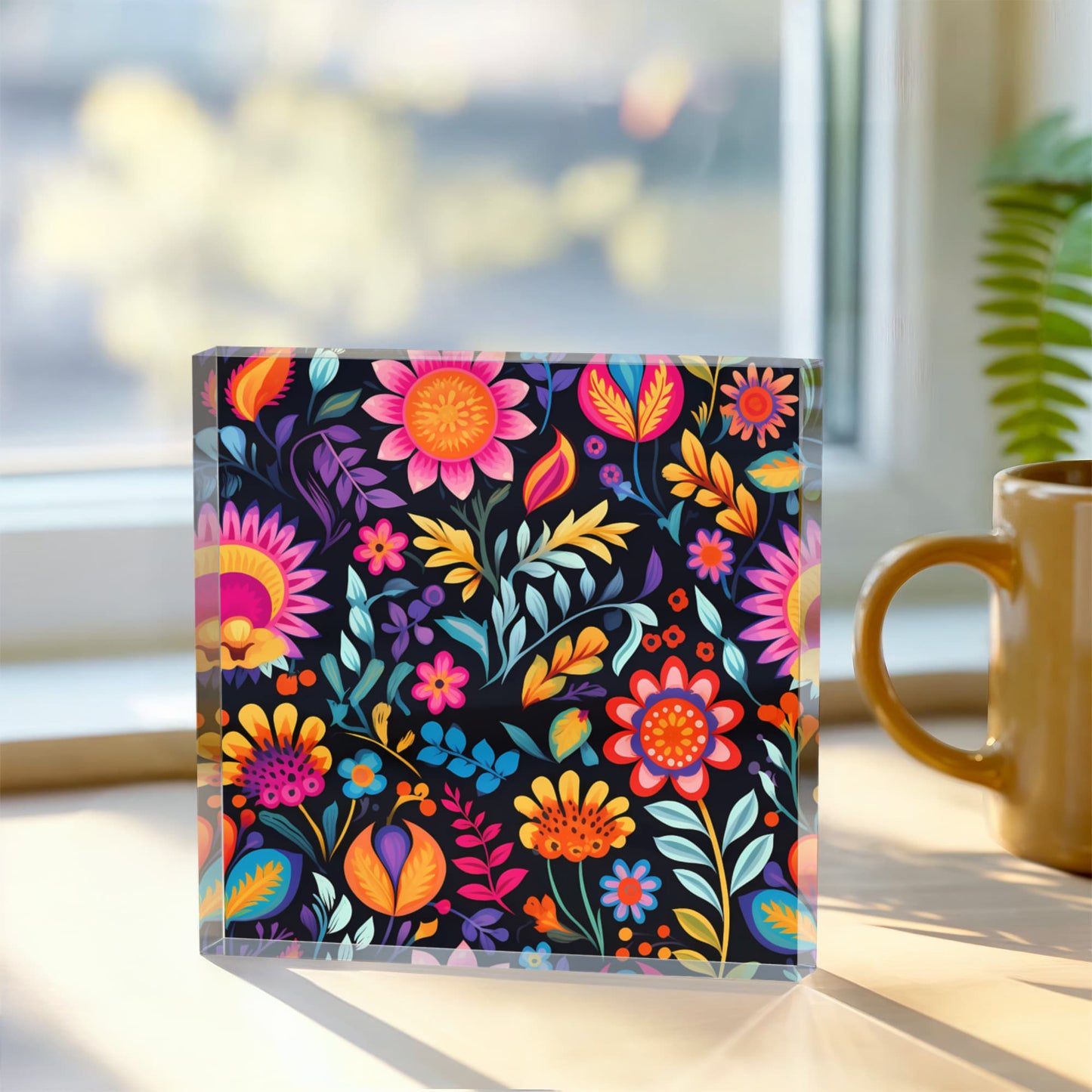 Mexican Floral Fiesta Pattern 058 - 6" x 6" Acrylic Block