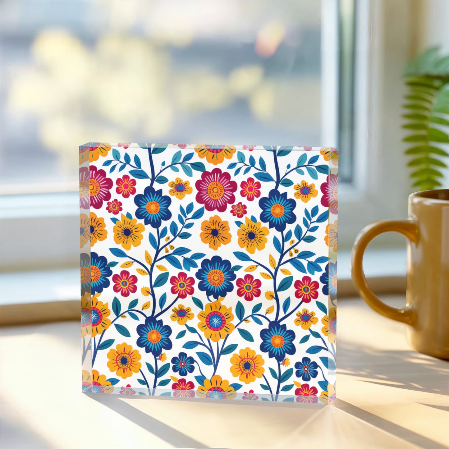 Mexican Floral Fiesta Pattern 002 - 6" x 6" Acrylic Block
