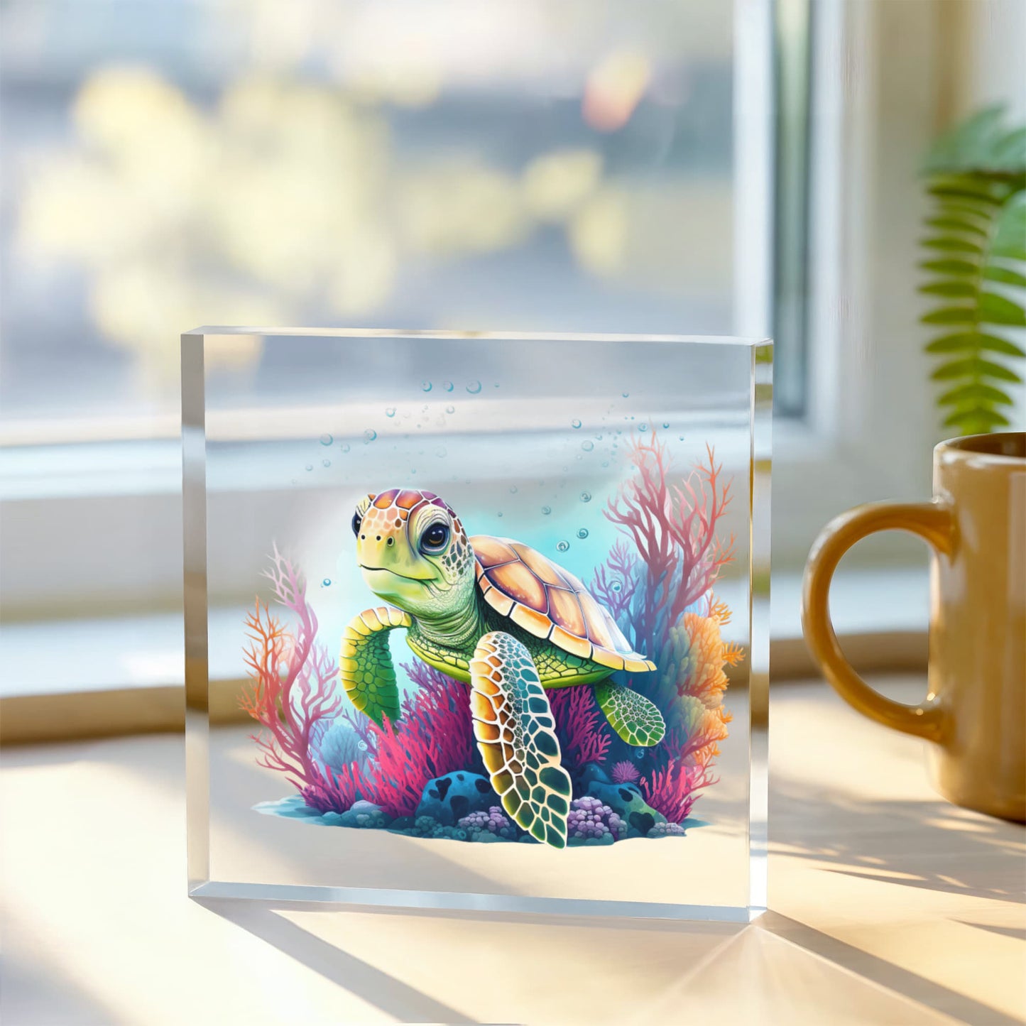 Cute Sea Turtle 006 - 6" x 6" Acrylic Block