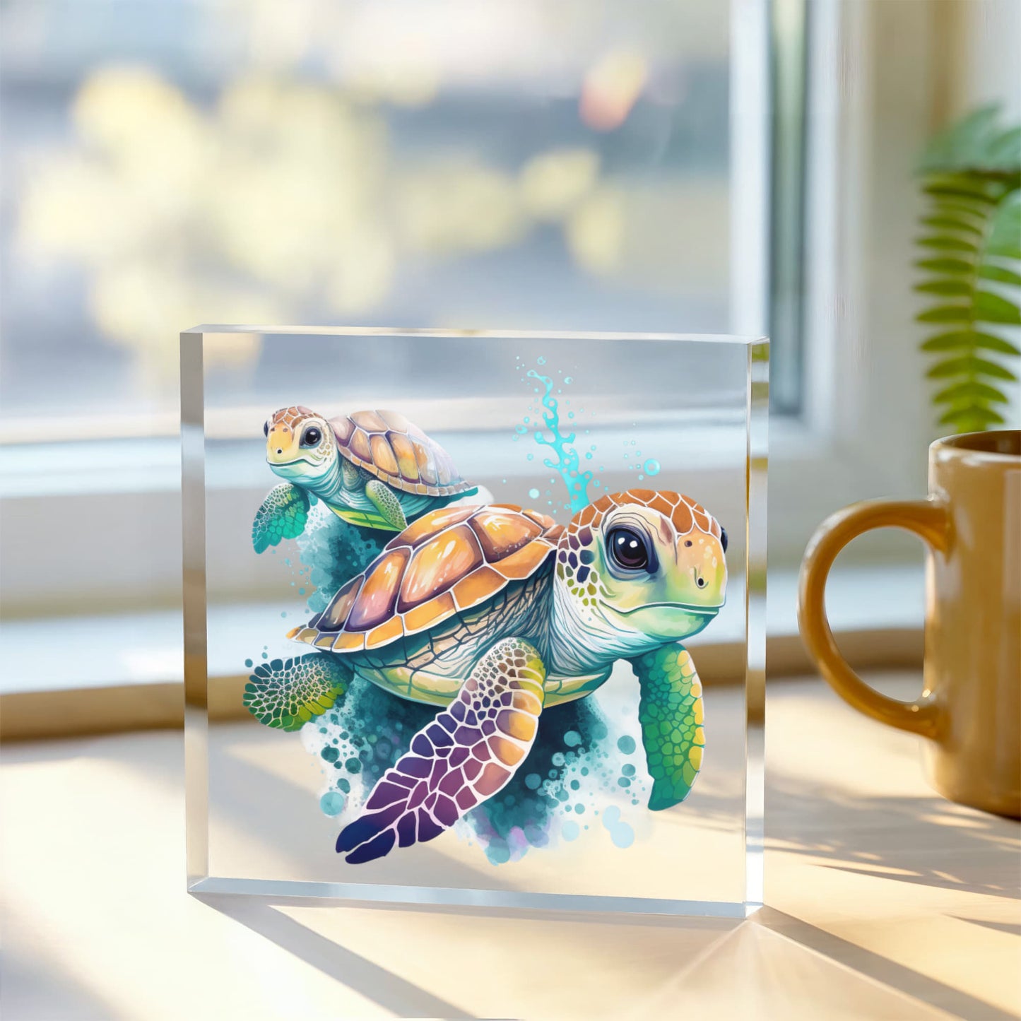 Cute Sea Turtle 011 - 6" x 6" Acrylic Block
