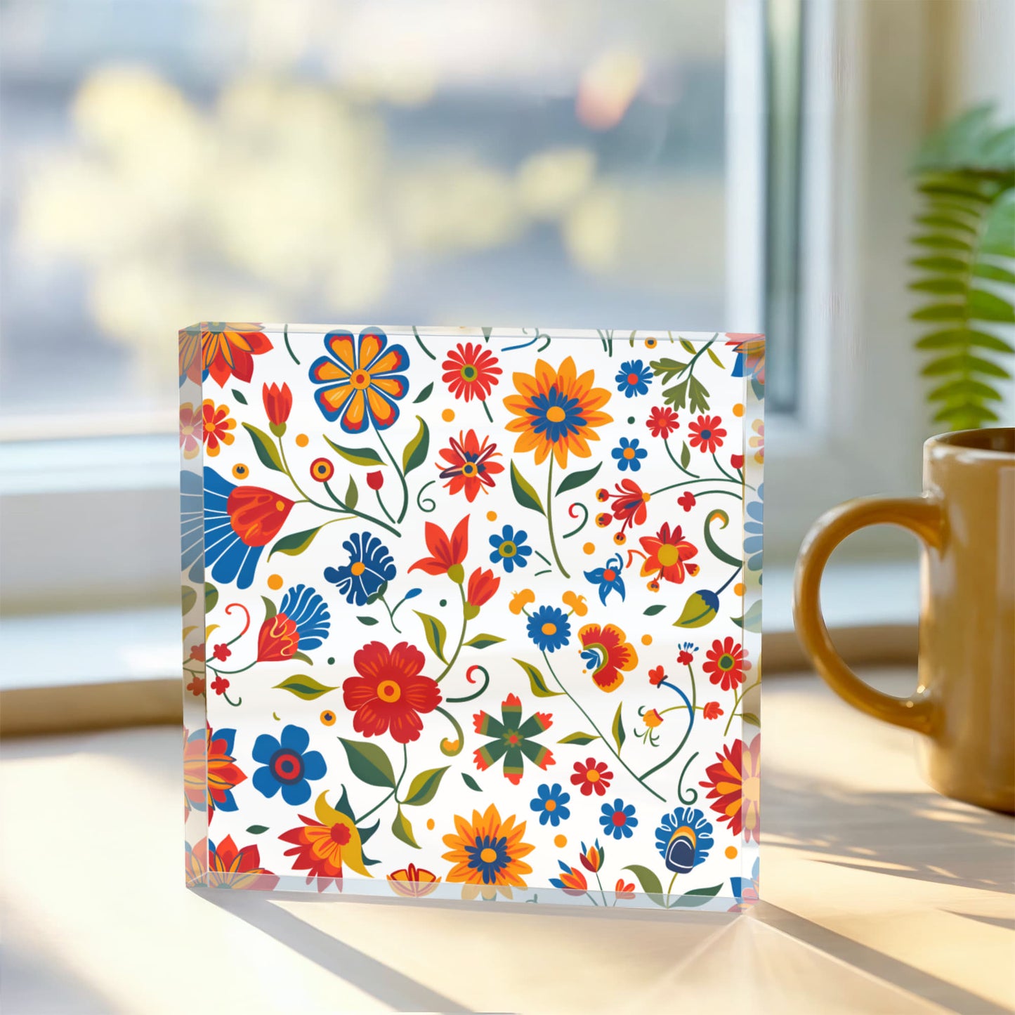 Mexican Floral Fiesta Pattern 014 - 6" x 6" Acrylic Block