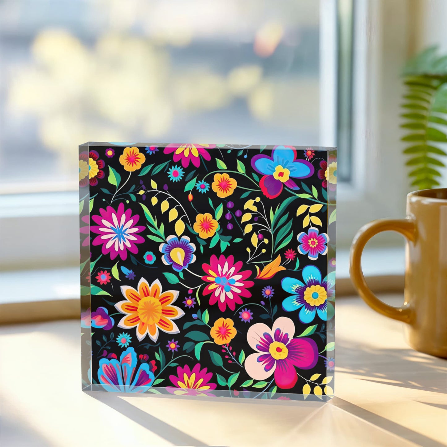 Mexican Floral Fiesta Pattern 034 - 6" x 6" Acrylic Block
