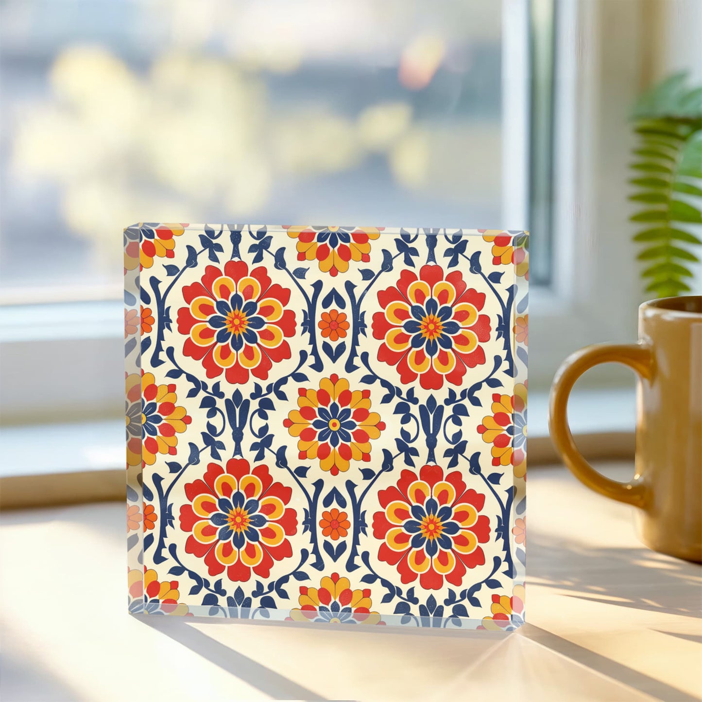 Mexican Floral Fiesta Pattern 047 - 6" x 6" Acrylic Block