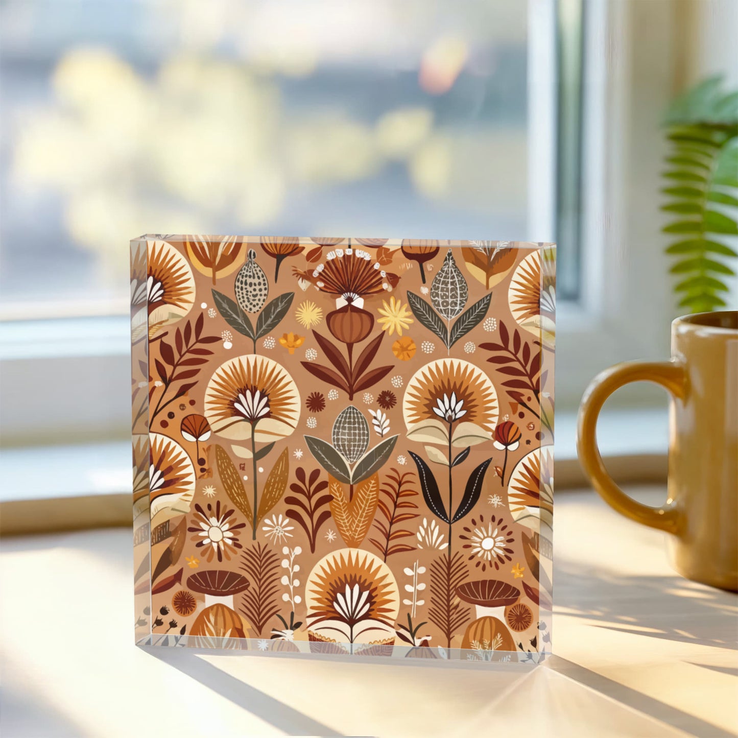 Folk Floral Pattern, African Inspired 01 - 6" x 6" Acrylic Block