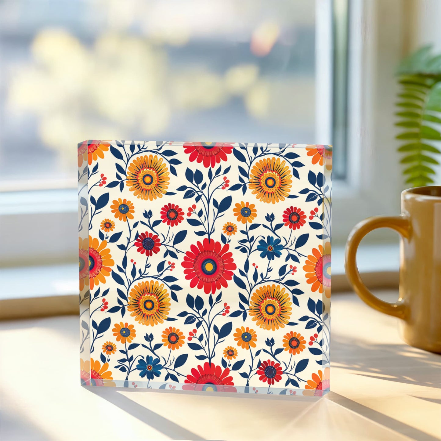 Mexican Floral Fiesta Pattern 040 - 6" x 6" Acrylic Block