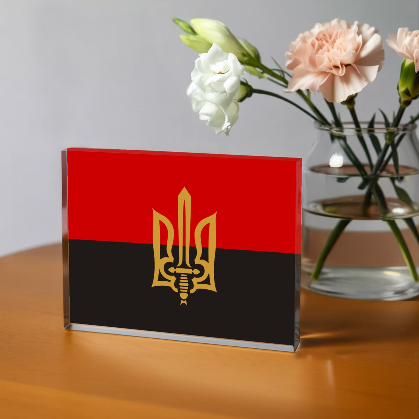 Stylized Tryzub And Red-Black Flag - 6" x 4.5" Acrylic Block