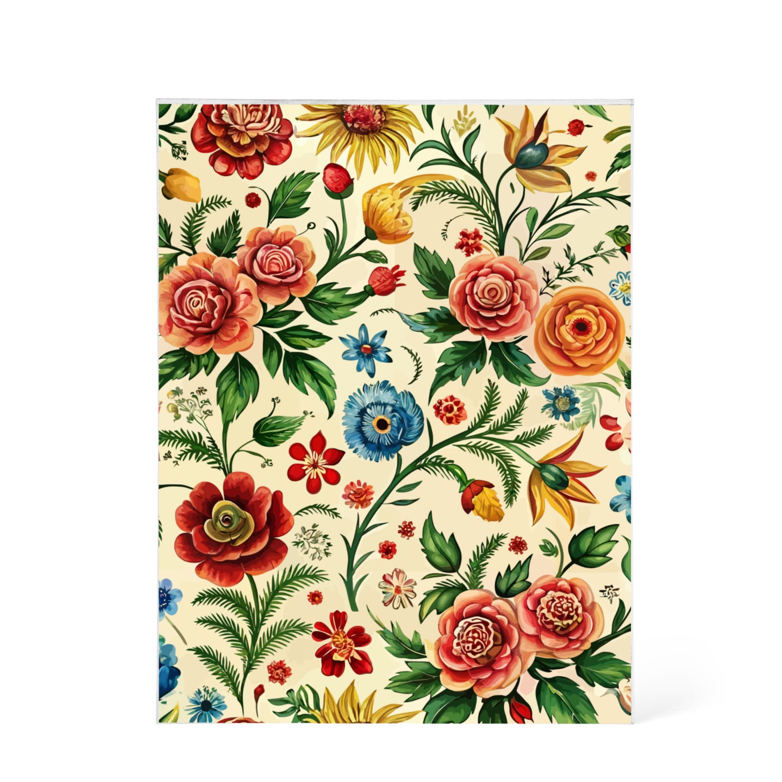 Folk Floral Pattern, Romanian Inspired 03 - 5.25" x 7" Acrylic Block