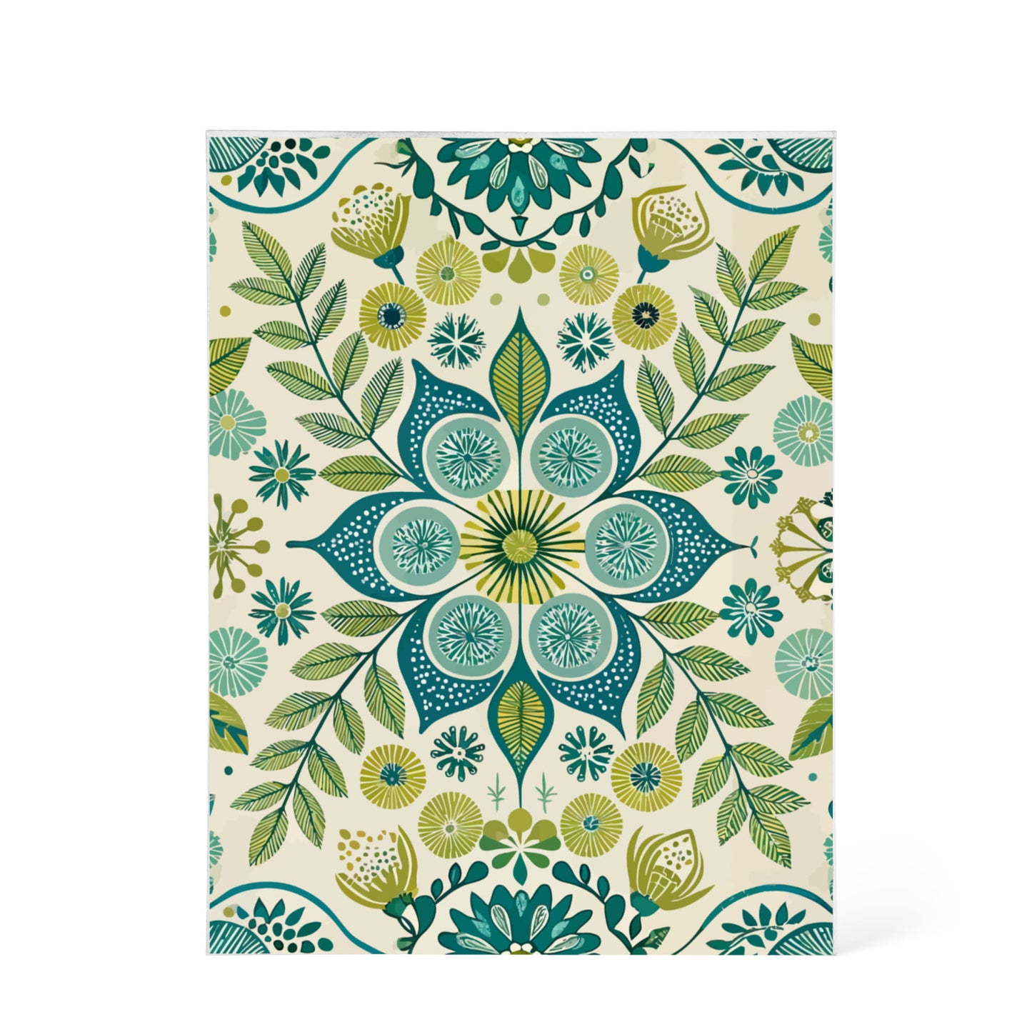 Folk Floral Pattern, Scandinavian Inspired 08 - 5.25" x 7" Acrylic Block