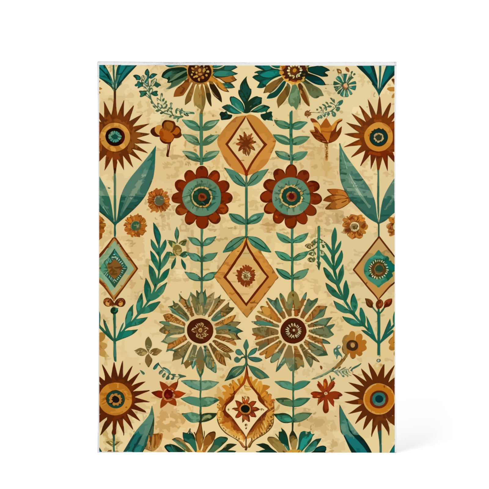 Folk Floral Pattern, Native American Inspired 02 - 5.25" x 7" Acrylic Block